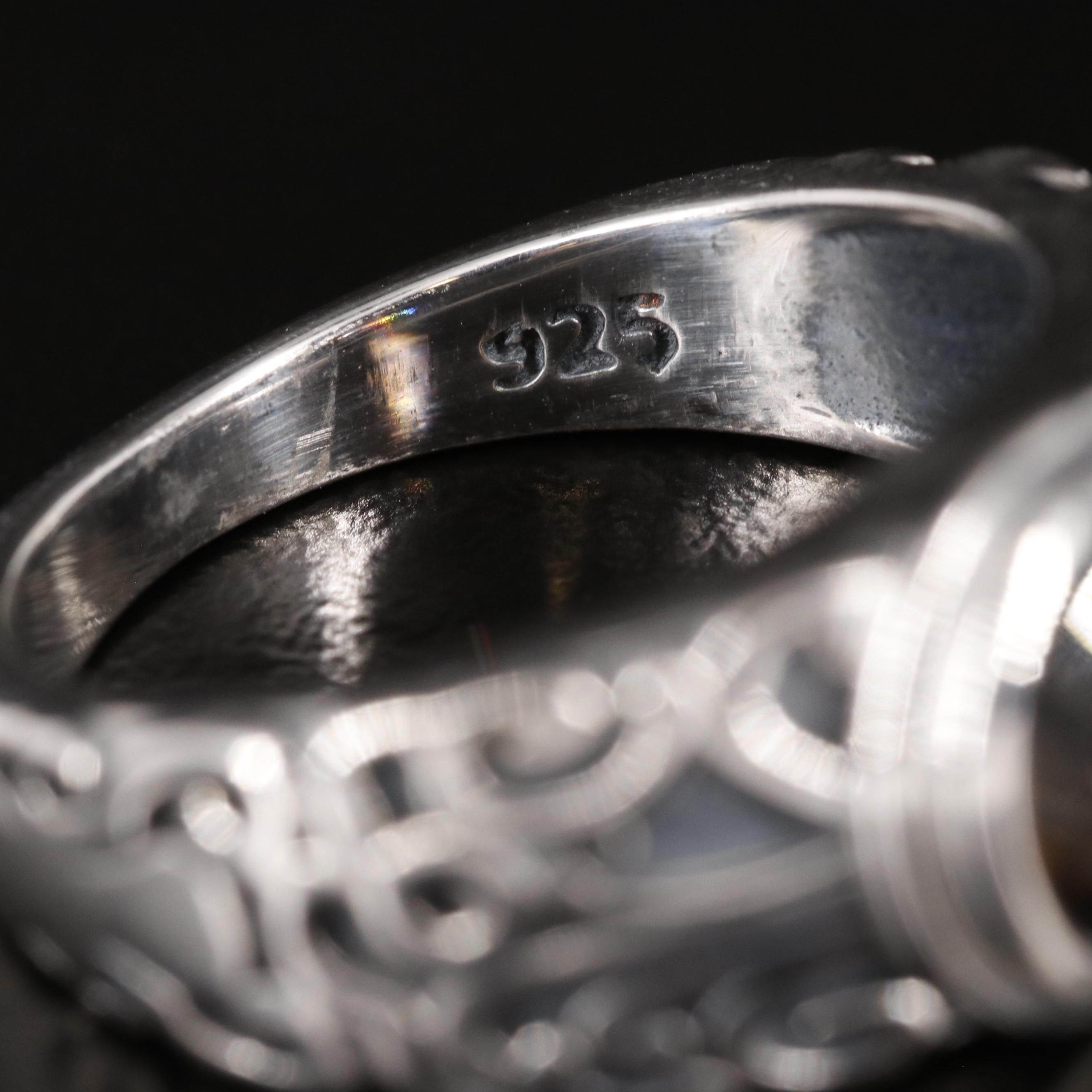 Sterling Smoky Quartz Scrollwork Ring