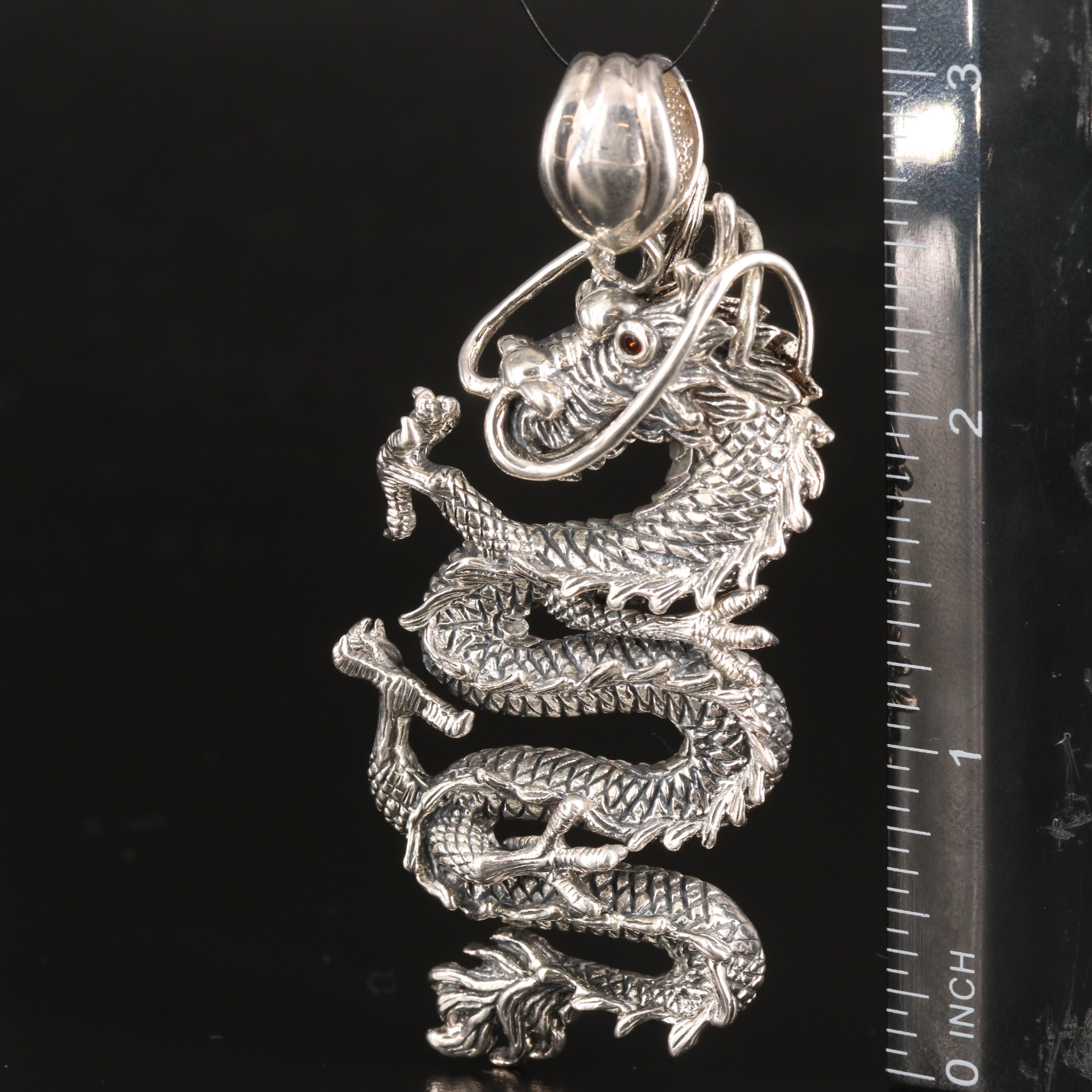 Sterling Garnet Dragon Pendant