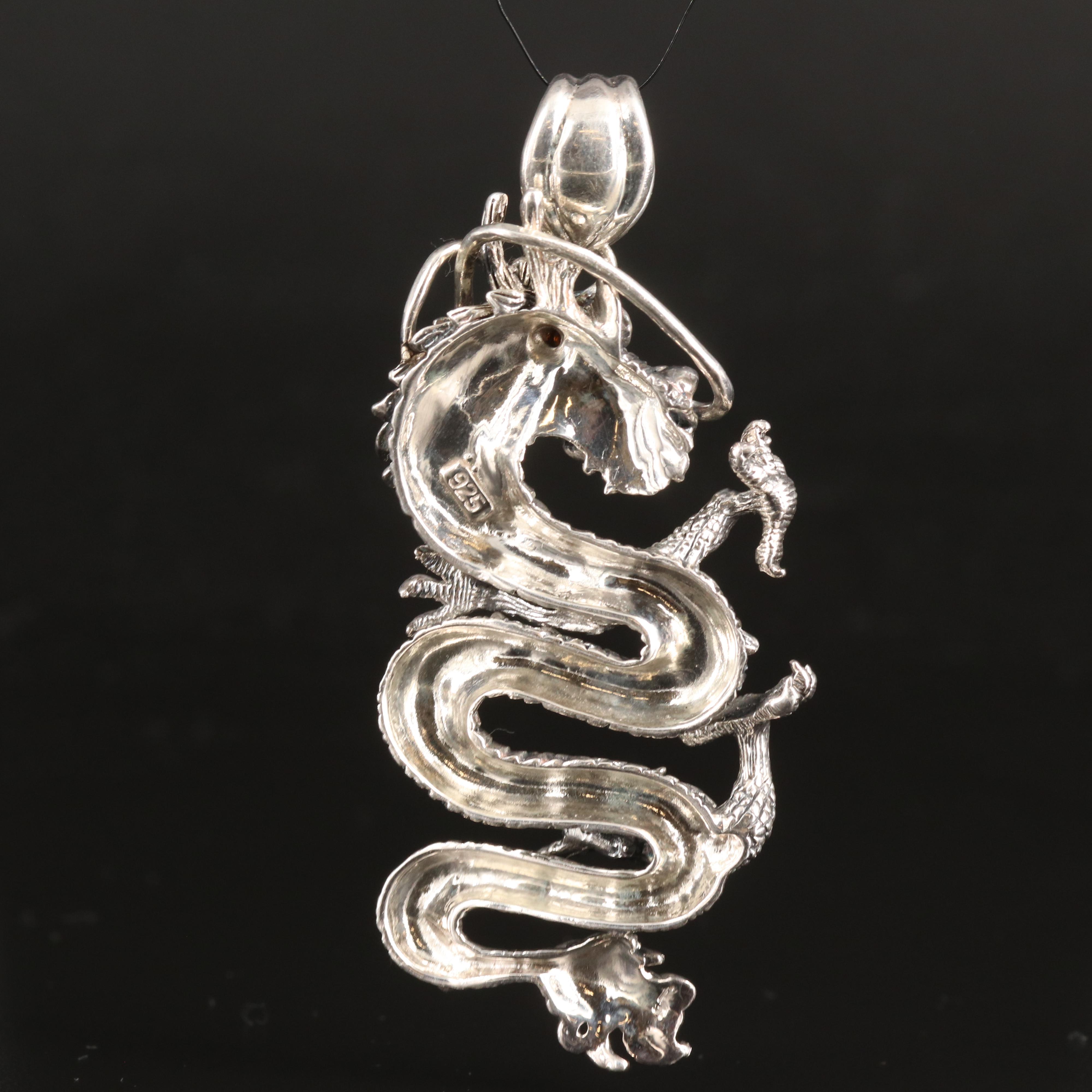 Sterling Garnet Dragon Pendant