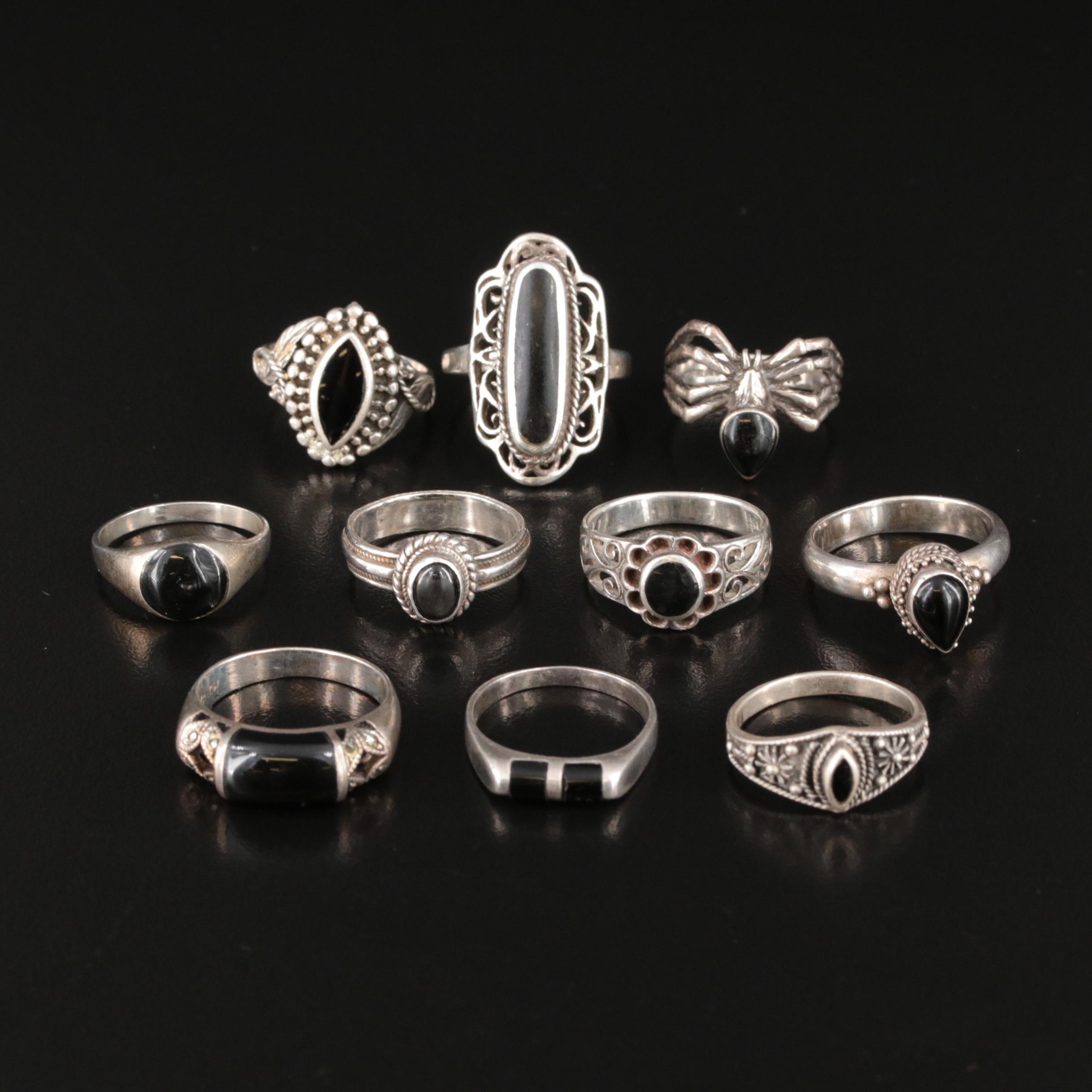 Sterling Black Onyx and Faux Black Onyx Rings