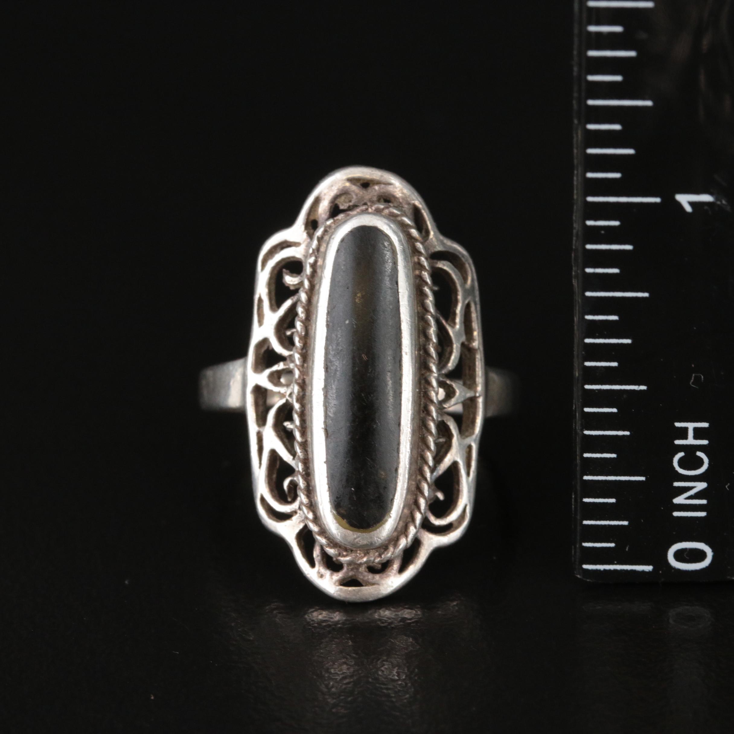 Sterling Black Onyx and Faux Black Onyx Rings