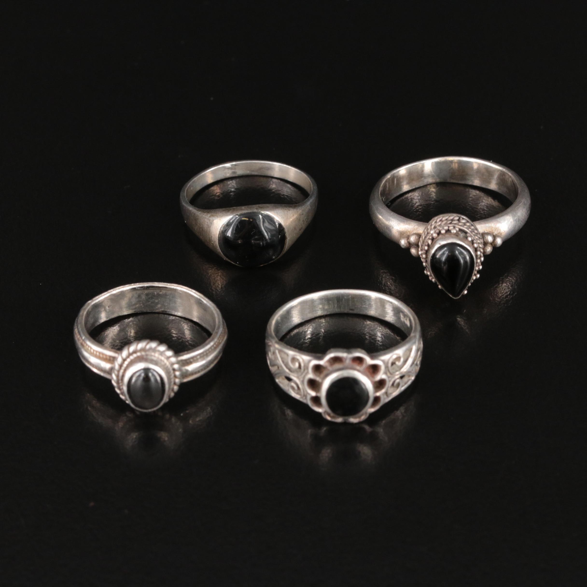 Sterling Black Onyx and Faux Black Onyx Rings