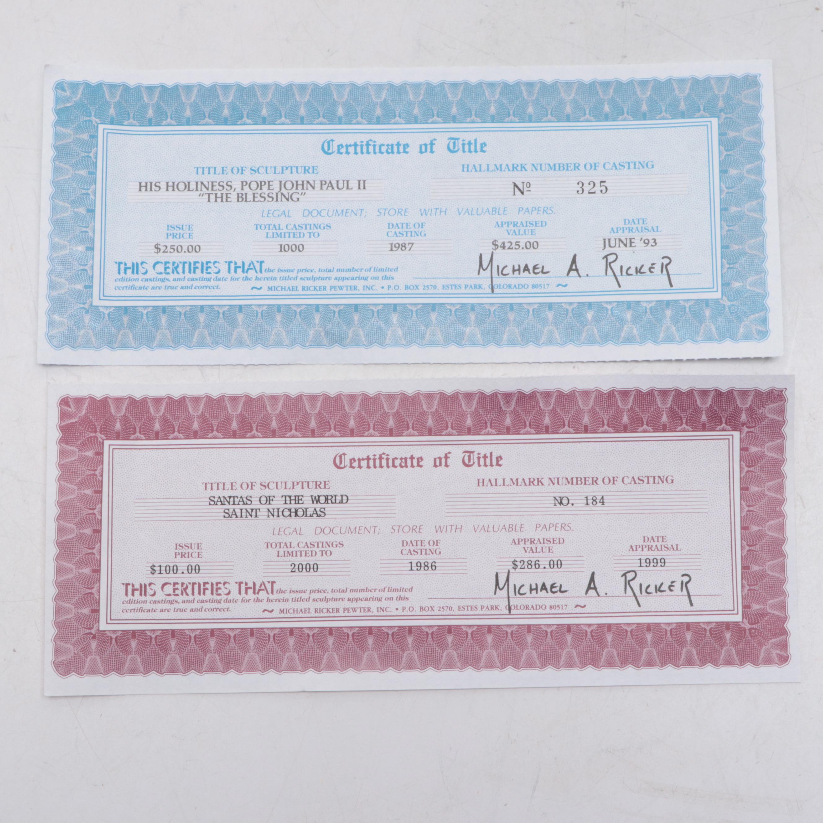 Michael Ricker "St. Nicholas" and  Pope John Paul II "The Blessing" Figurines