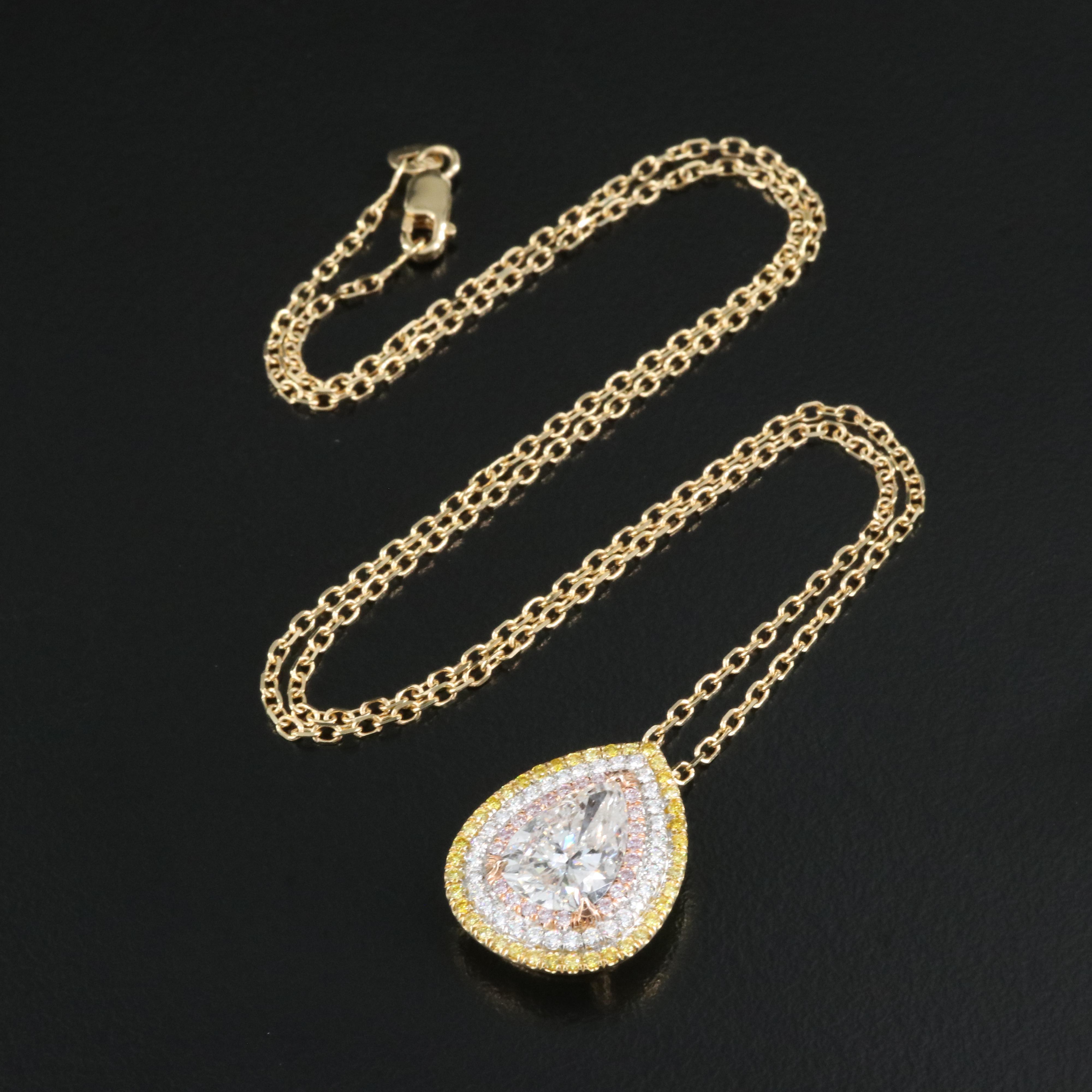 14K 2.84 CTW Diamond Pendant Necklace with GIA Report