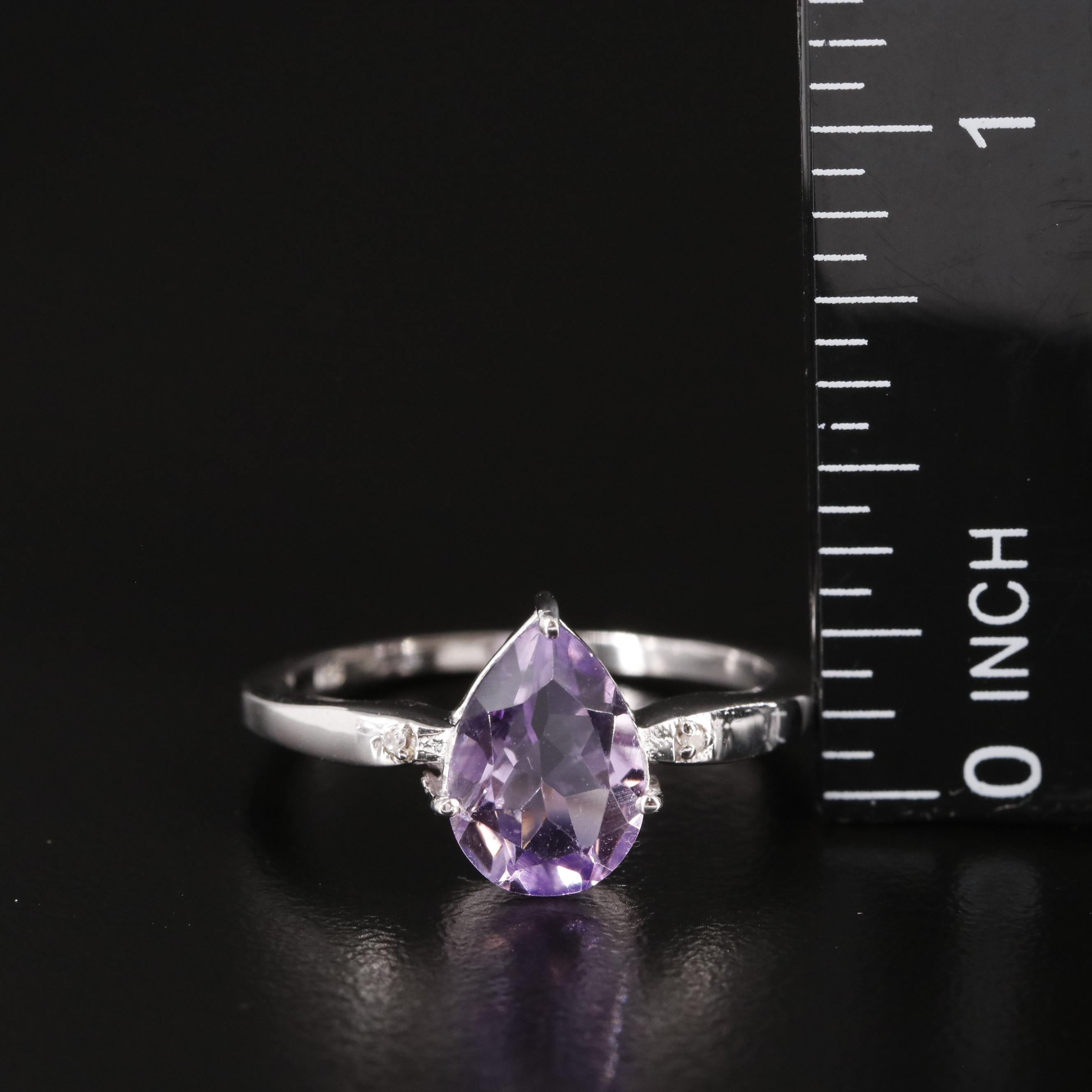 Sterling Amethyst and Diamond Ring