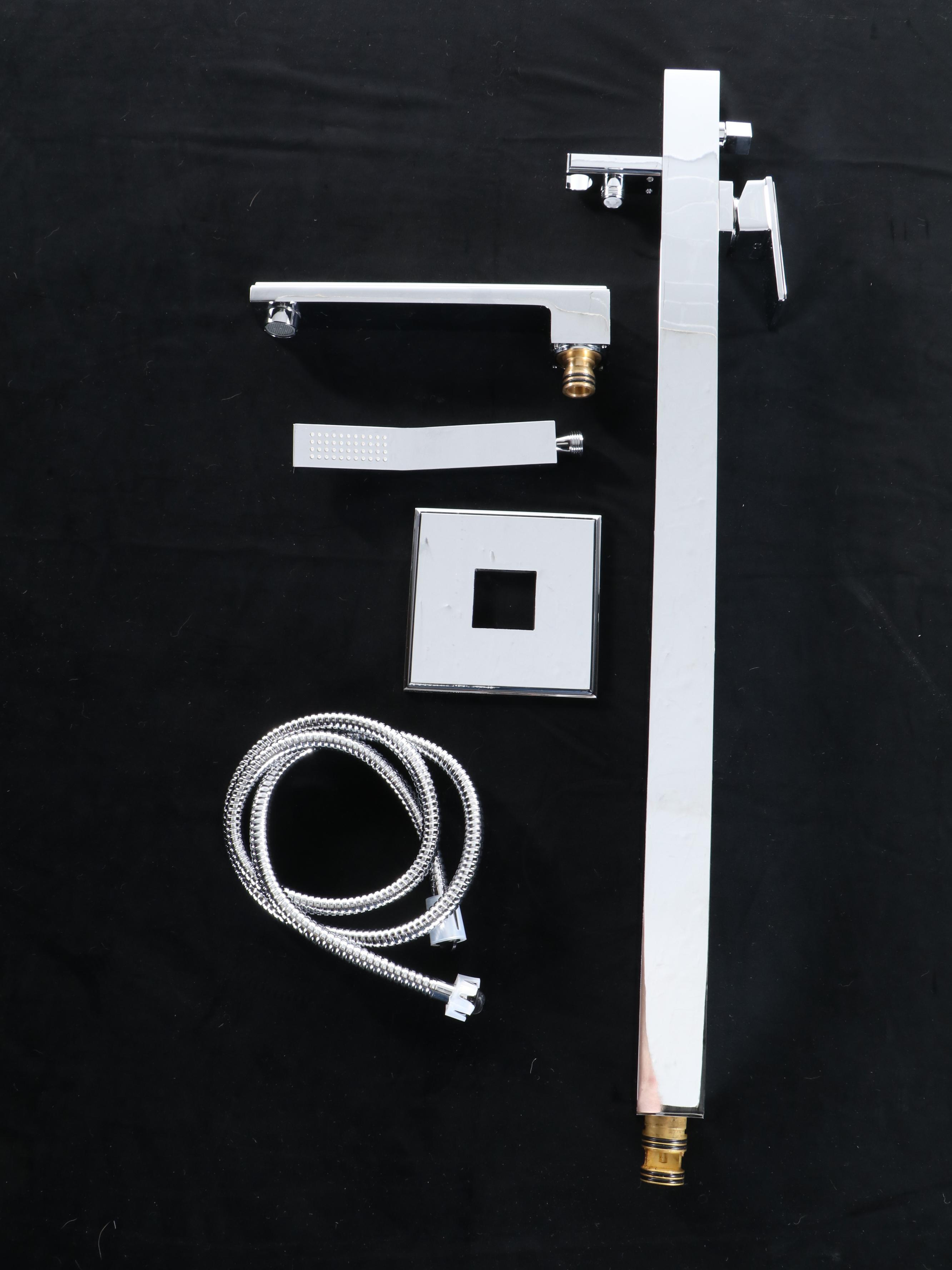 Modernist Chrome Finish Freestanding Tub Faucet and Hand Shower with Drain