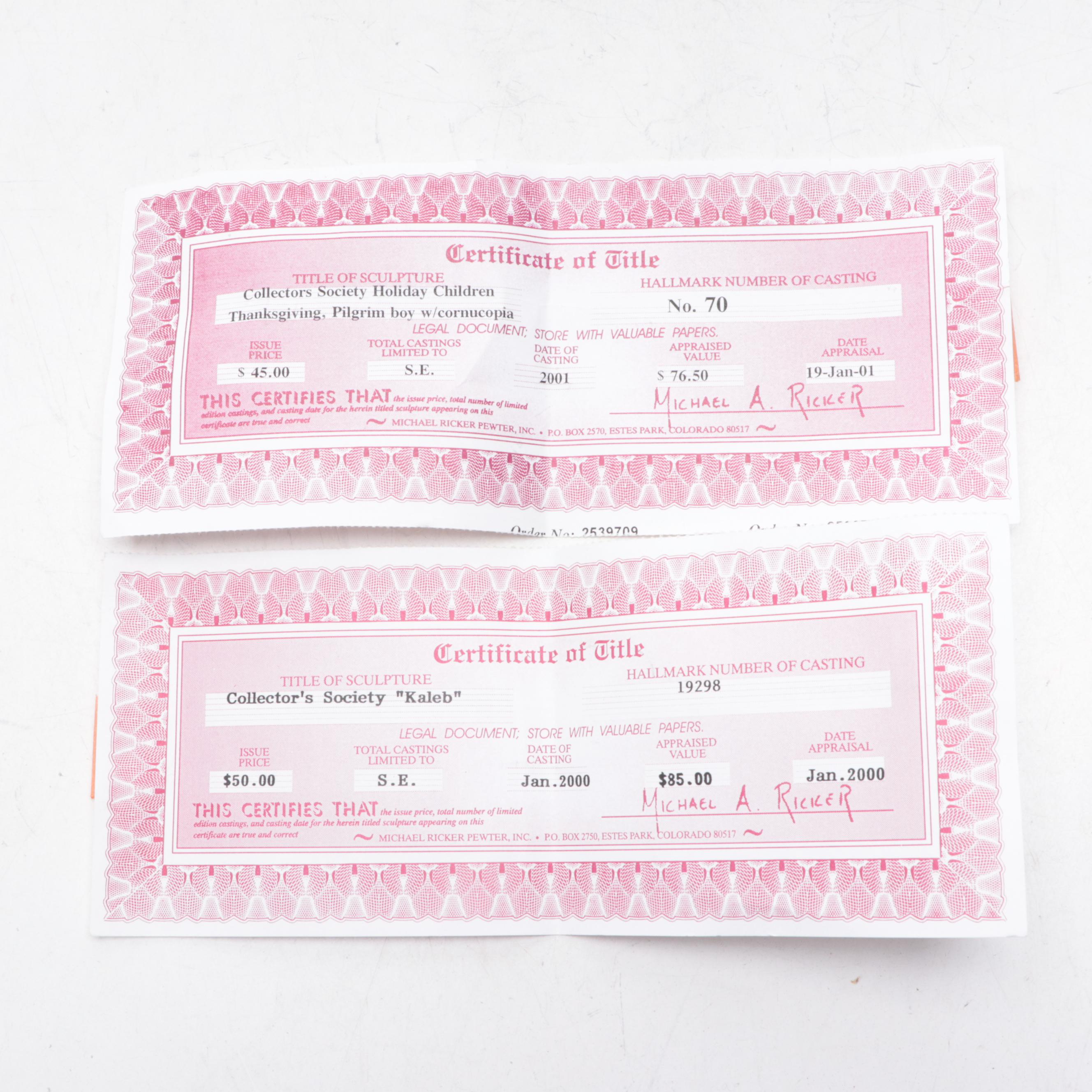 Michael A. Ricker Collector's Society Pewter Figurines