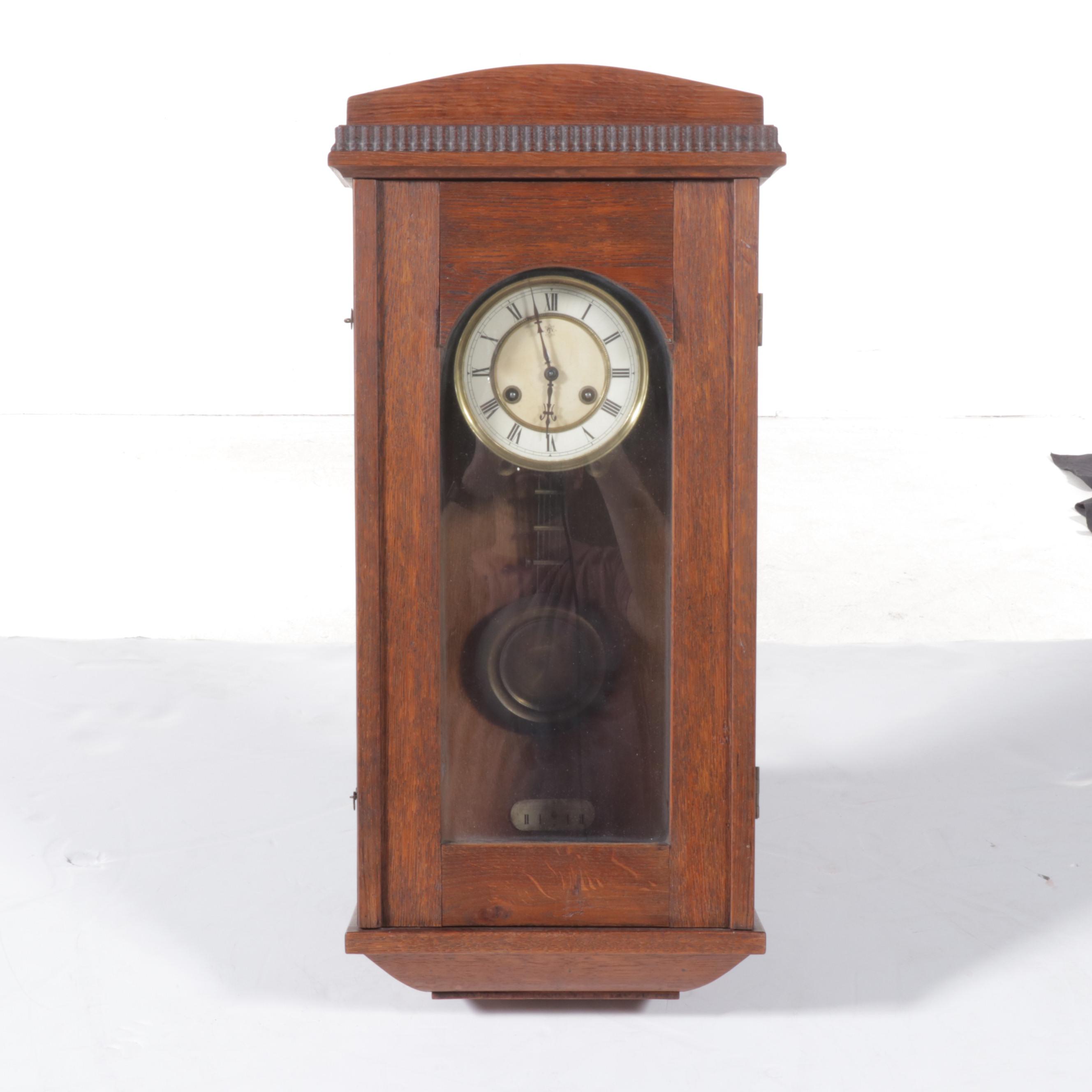 Junghans Oak Regulator Wall Clock, Late 19th/Early 20th Century