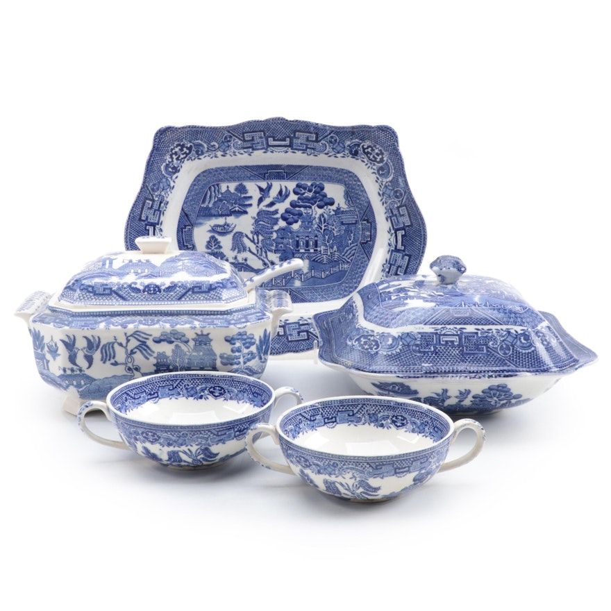 John Steventon & Sons with Other Blue Willow Tableware, Early to Mid-20th C.