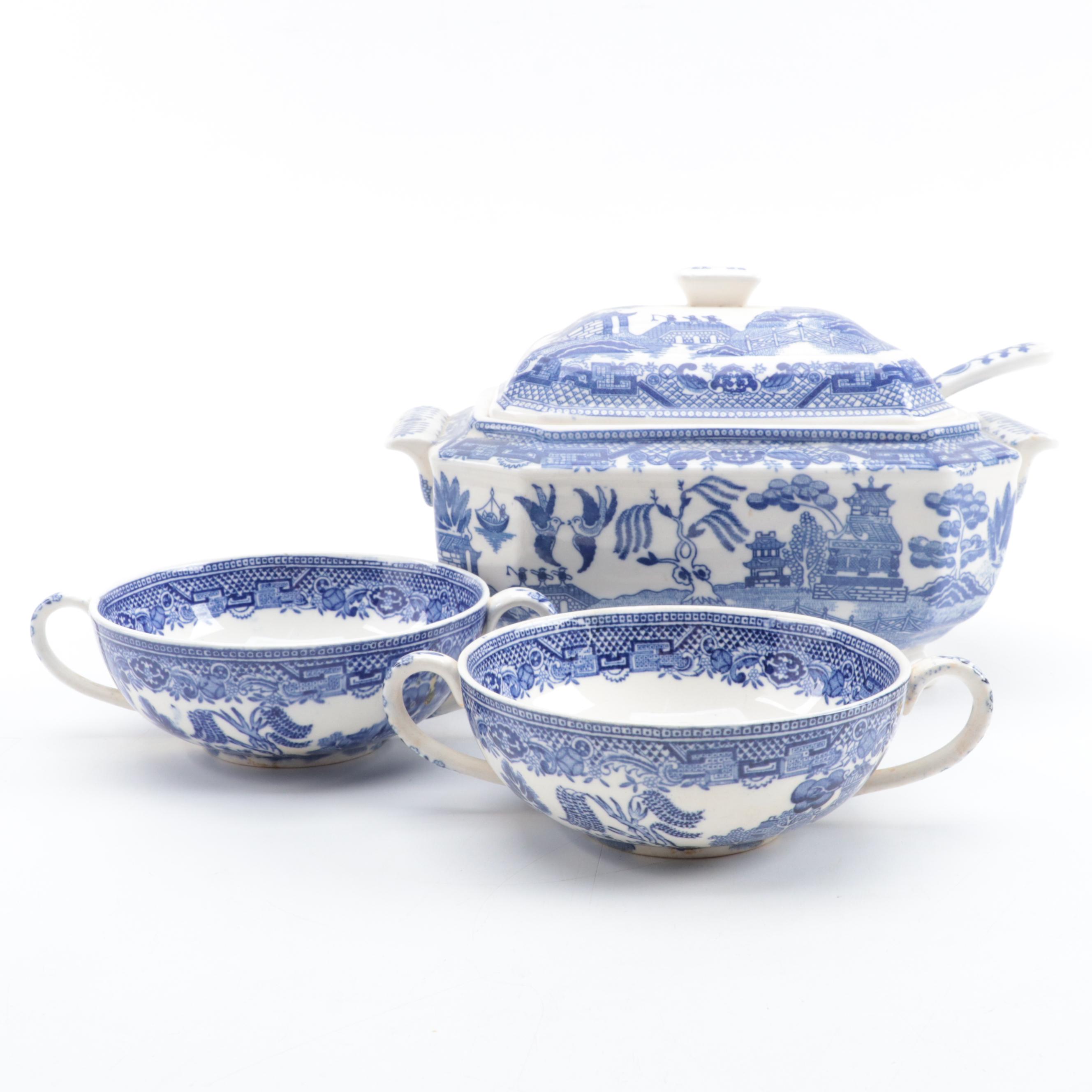 John Steventon & Sons with Other Blue Willow Tableware, Early to Mid-20th C.