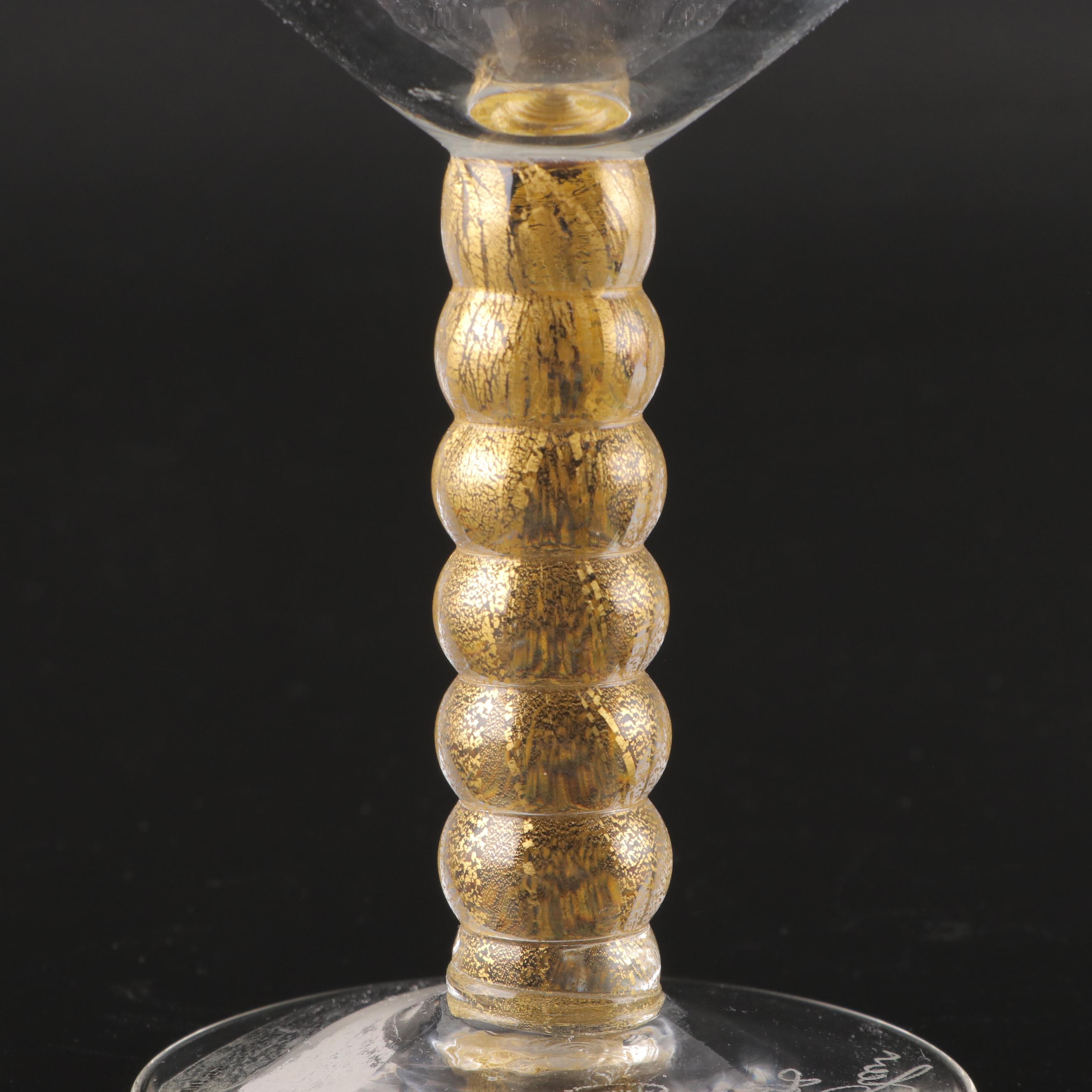 Union Street Glass Toasting Flutes and Gold Stem Goblet