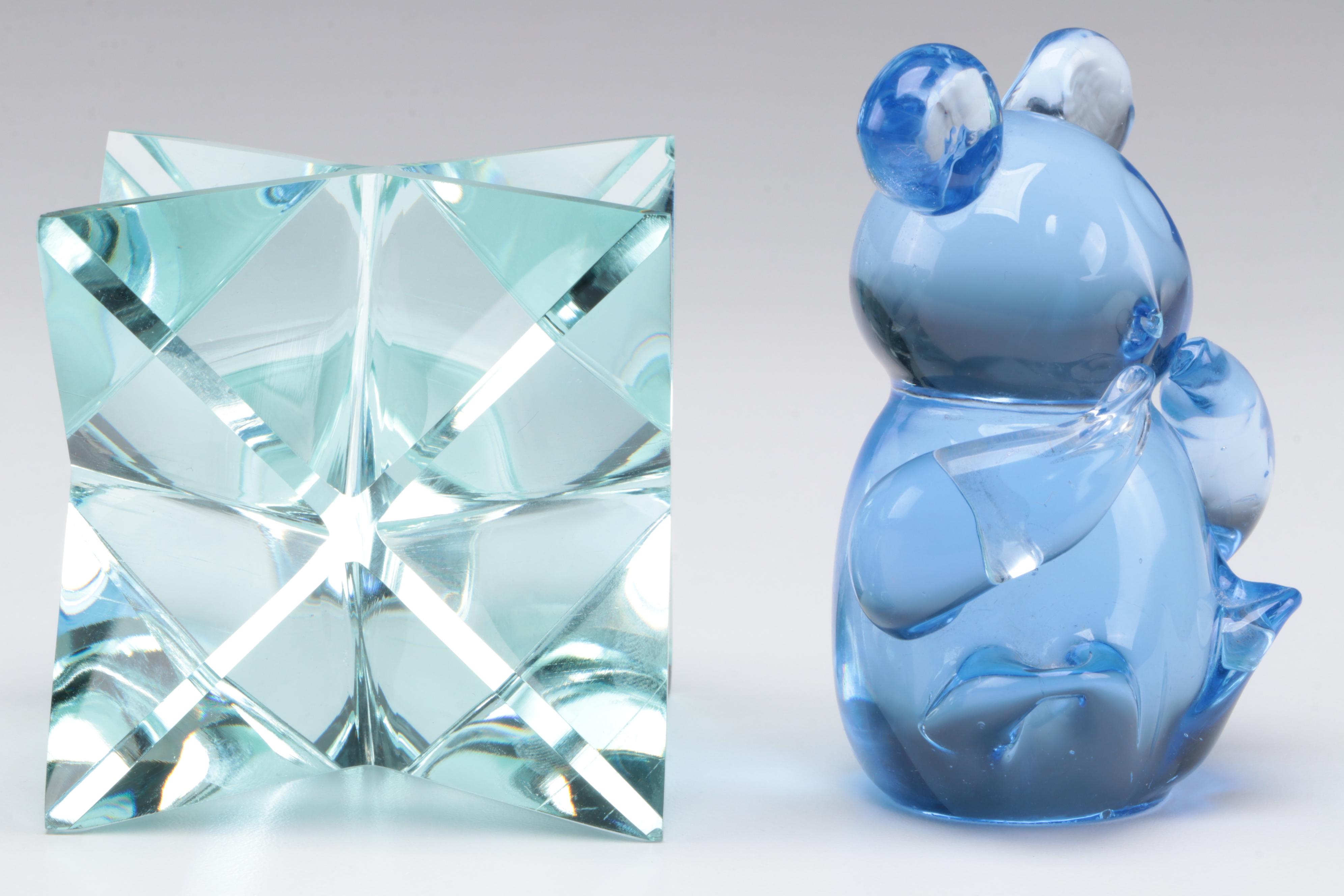 Blue Glass Panda Bear and Eight-Point Glass Star Figurines