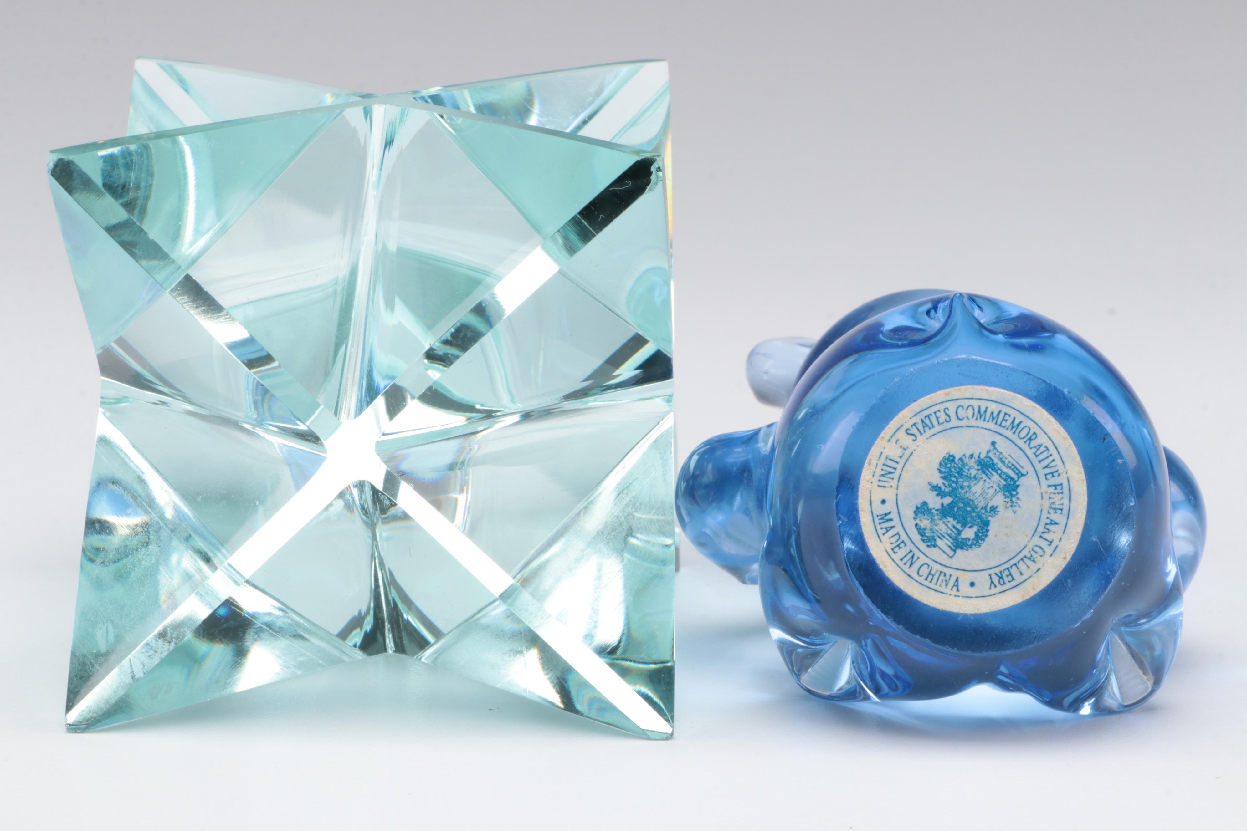 Blue Glass Panda Bear and Eight-Point Glass Star Figurines