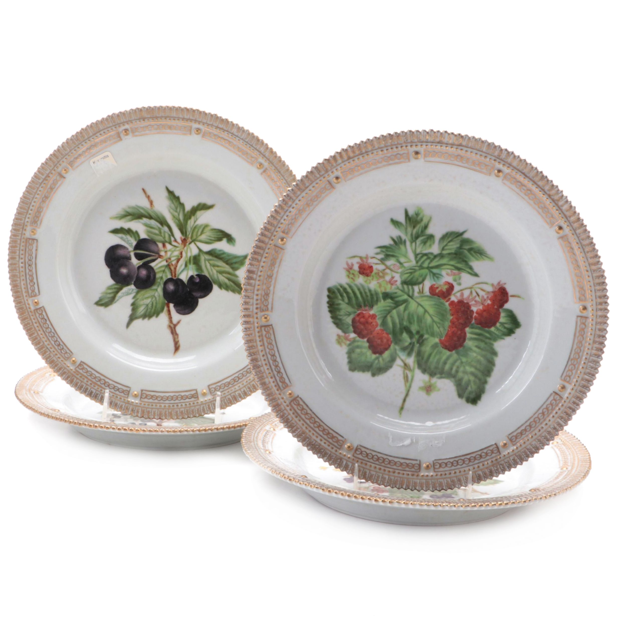 United Wilson Hand-Painted Berry Motif Porcelain Wall Plates