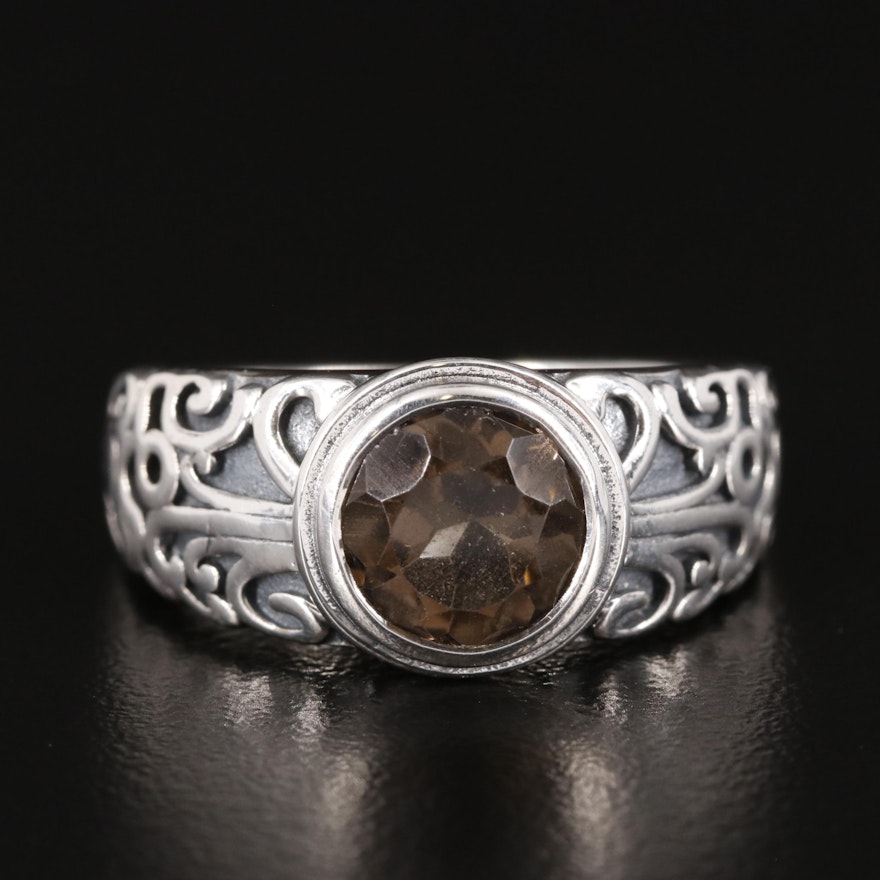 Sterling Smoky Quartz Scrollwork Ring