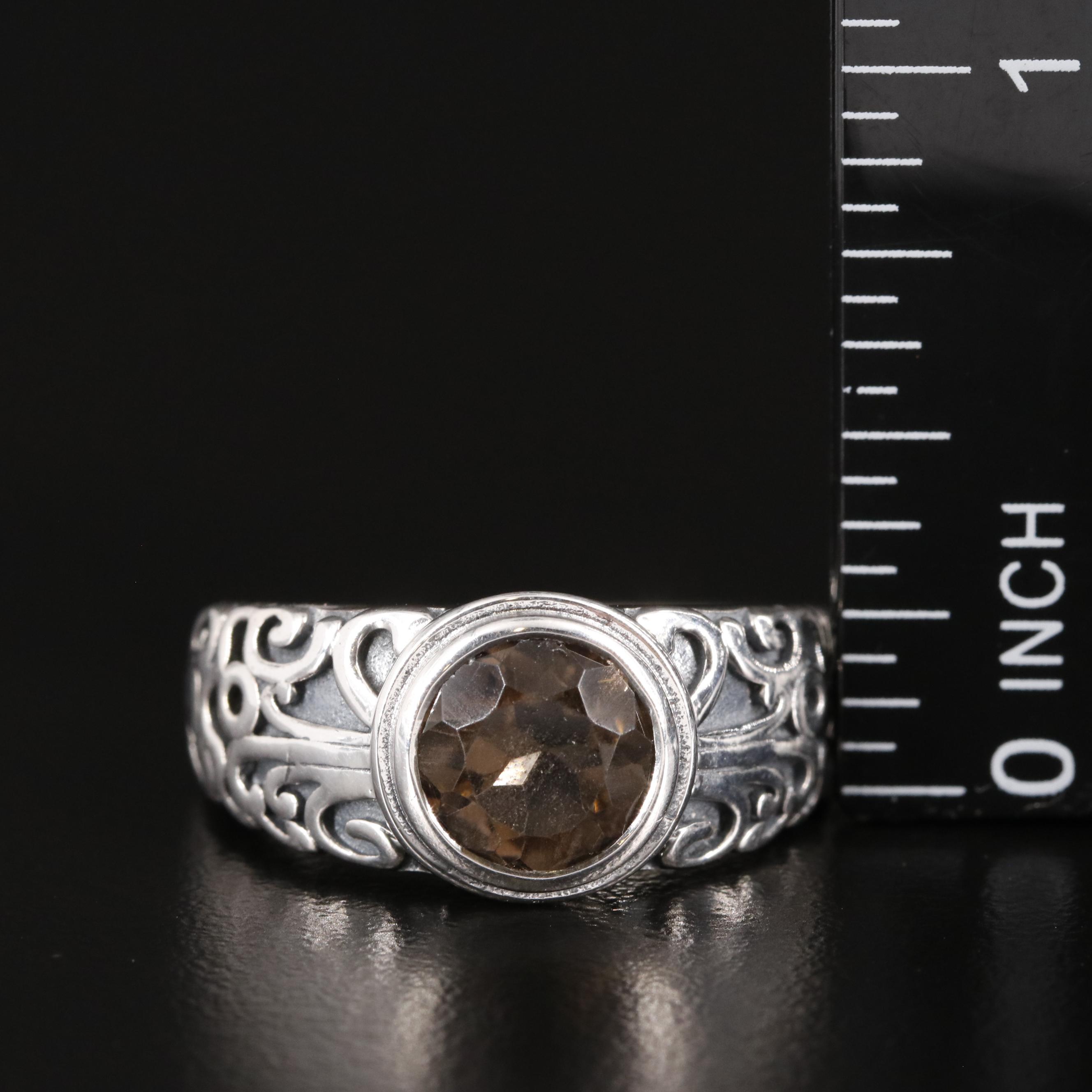 Sterling Smoky Quartz Scrollwork Ring