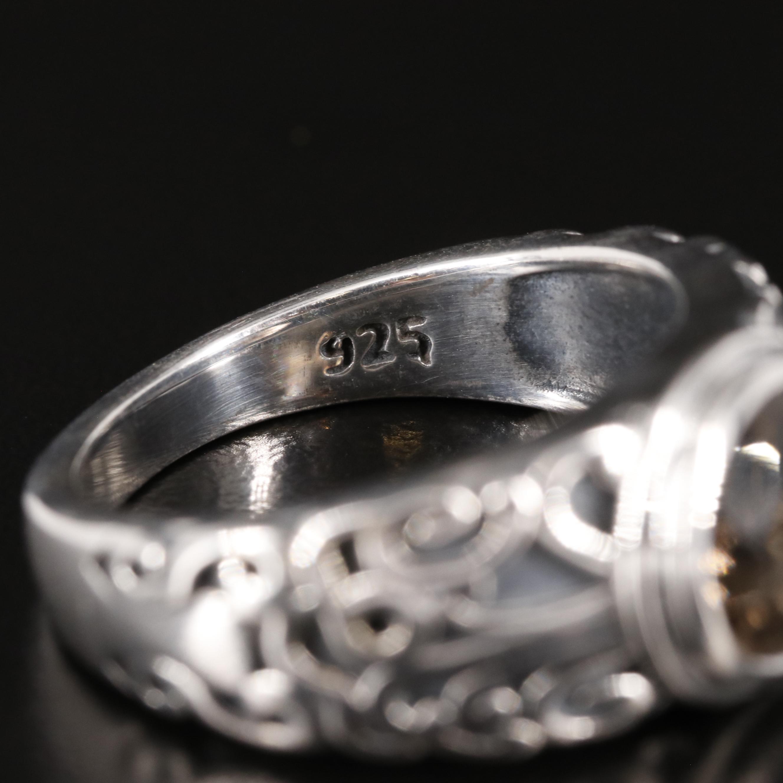 Sterling Smoky Quartz Scrollwork Ring