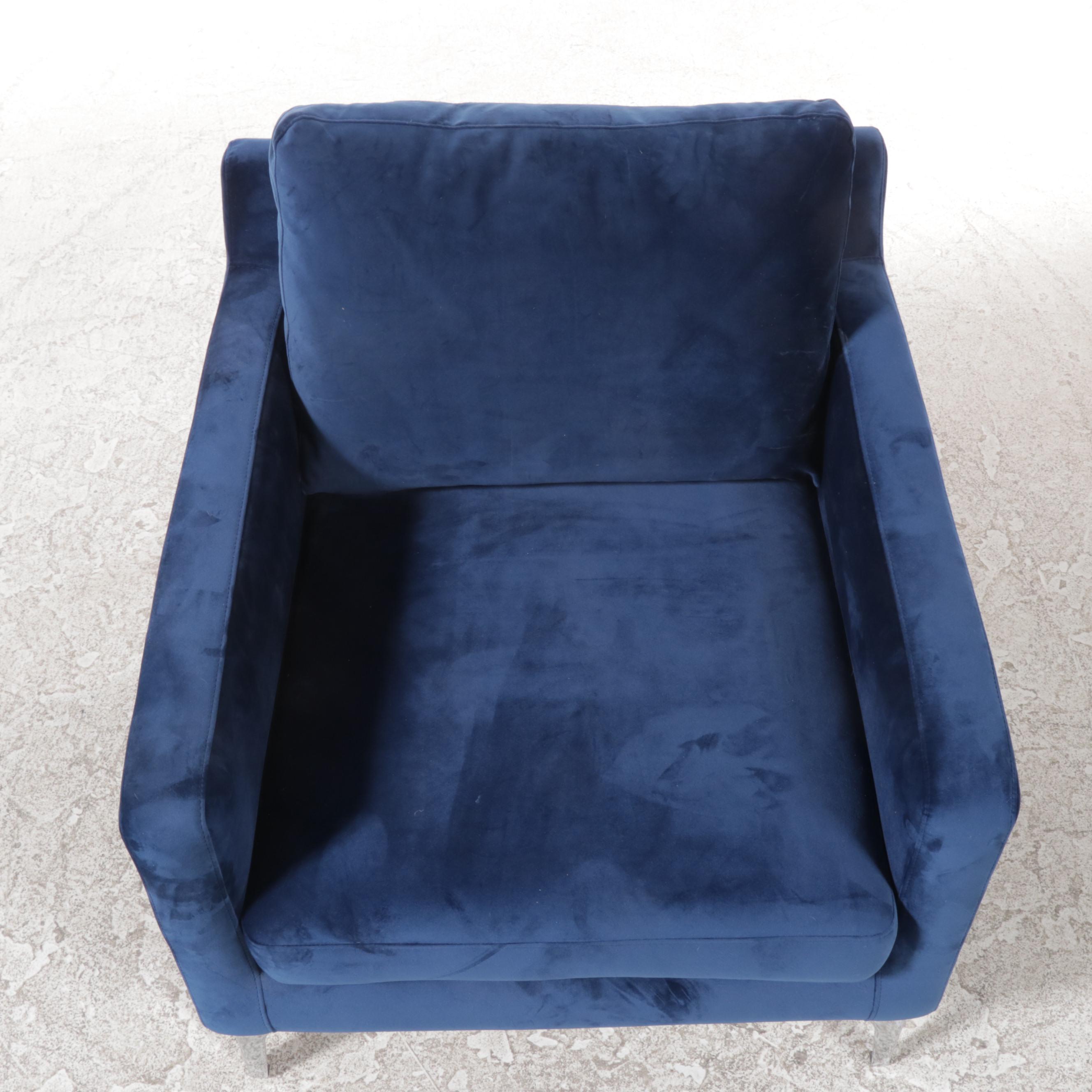 SOFACOMPANY "Astha" Modernist Style Chromed Steel Lounge Chair in Dark Blue