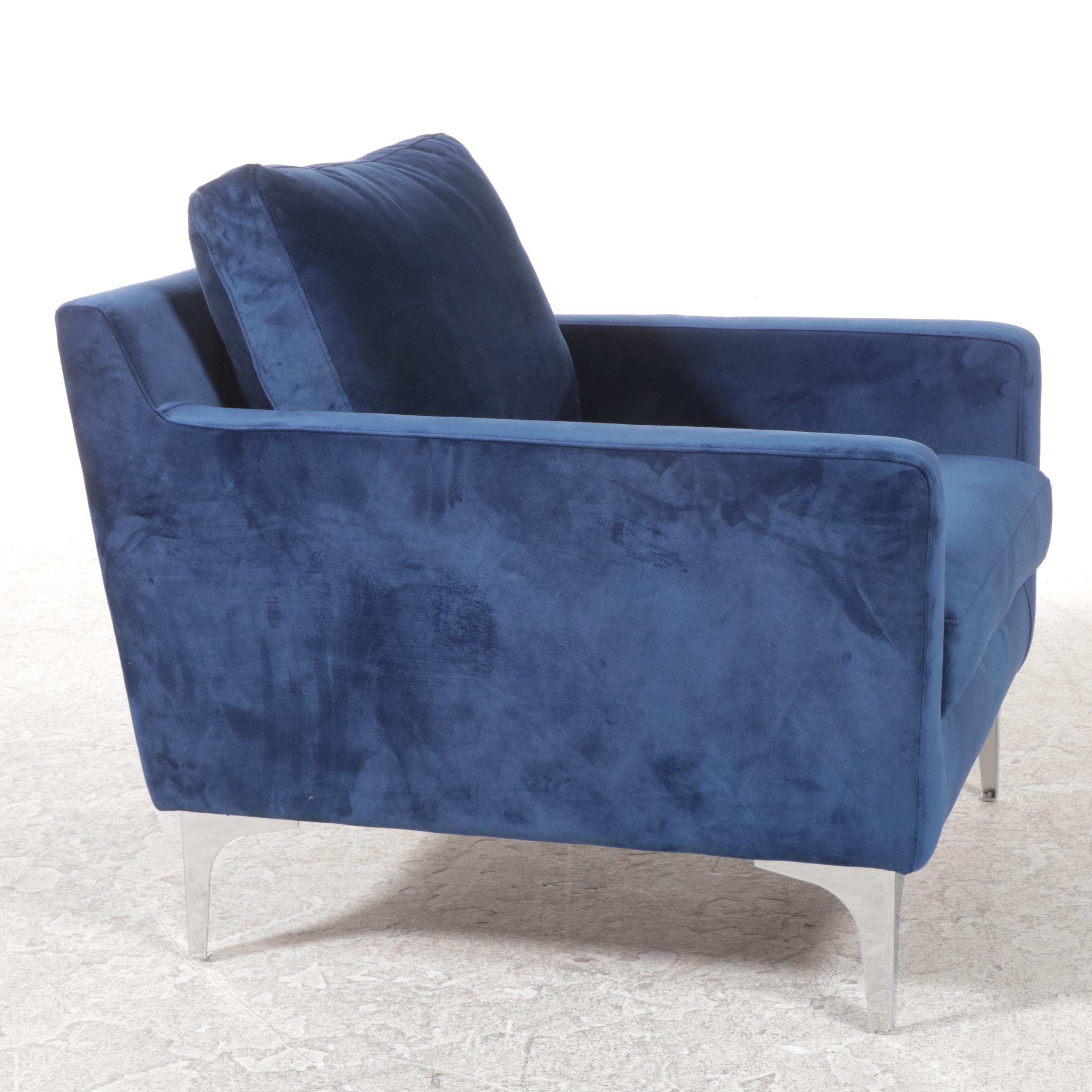 SOFACOMPANY "Astha" Modernist Style Chromed Steel Lounge Chair in Dark Blue