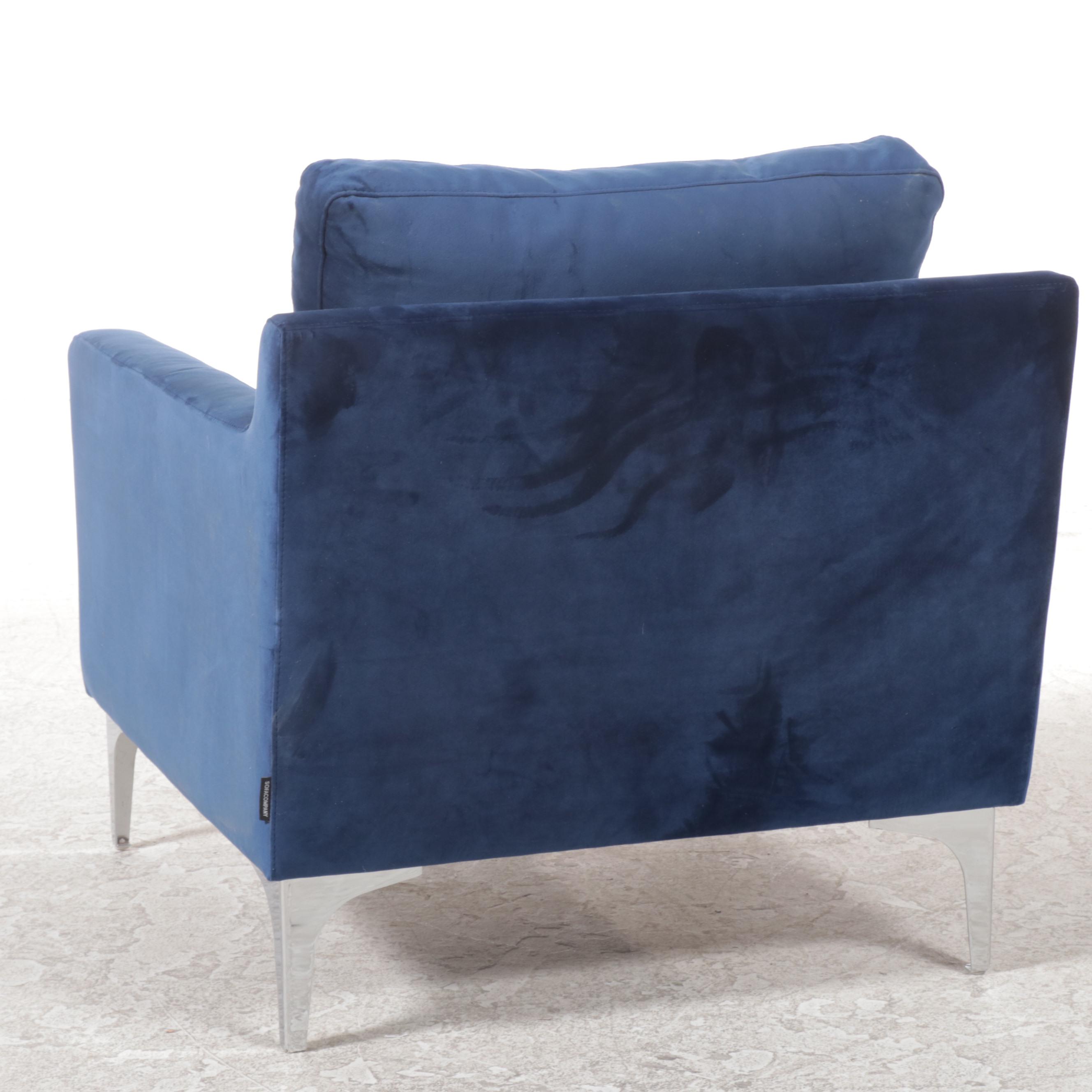 SOFACOMPANY "Astha" Modernist Style Chromed Steel Lounge Chair in Dark Blue
