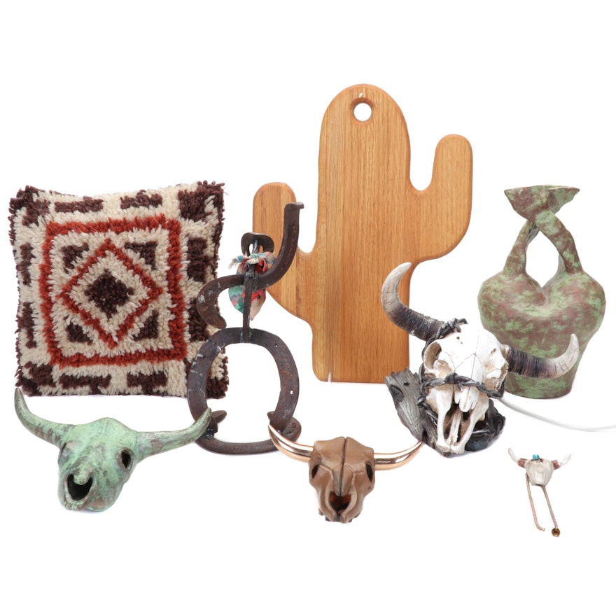 Southwestern Style Home Décor Including Bovine Skull Sculptures and More