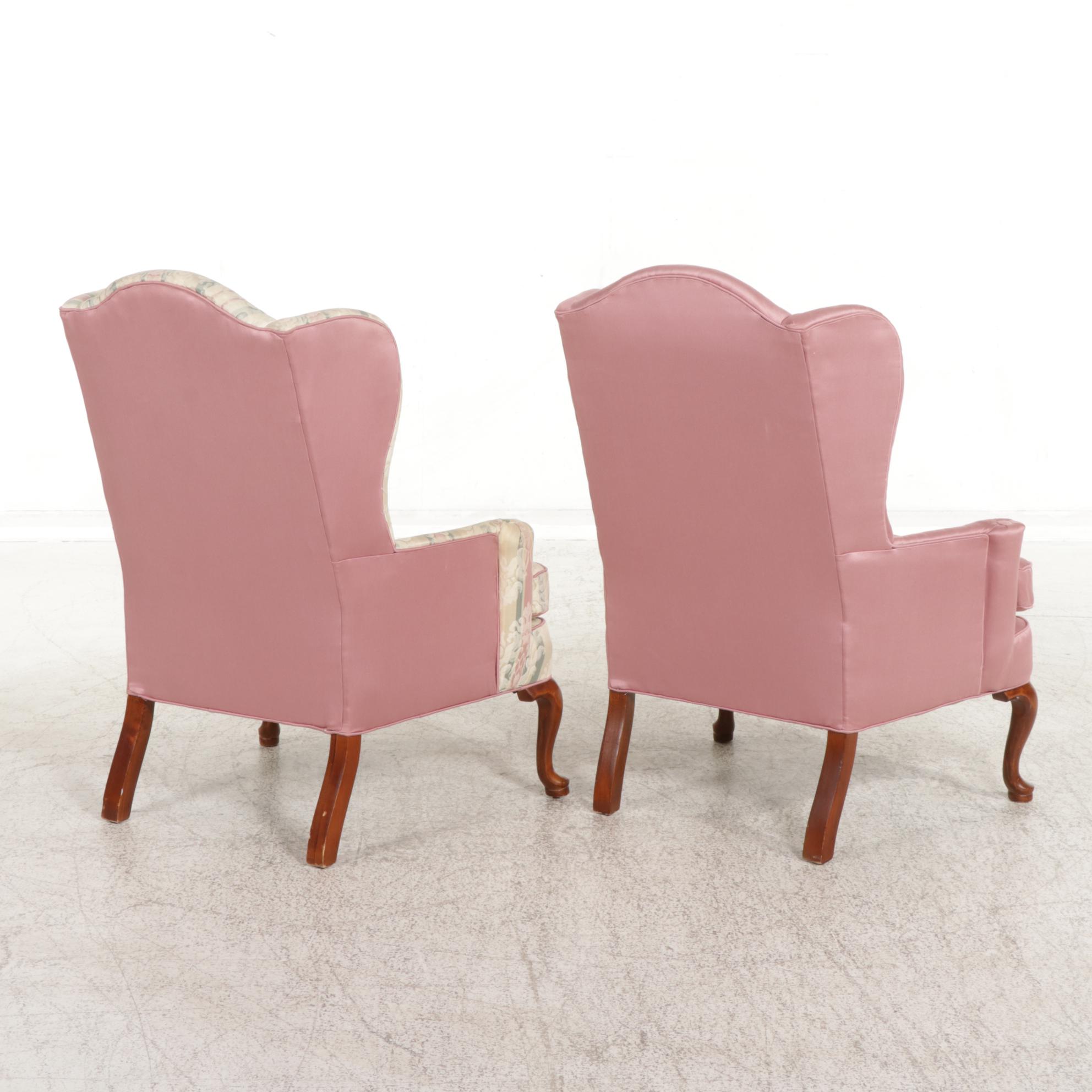Two Queen Anne Style Wingback Armchairs, Late 20th Century