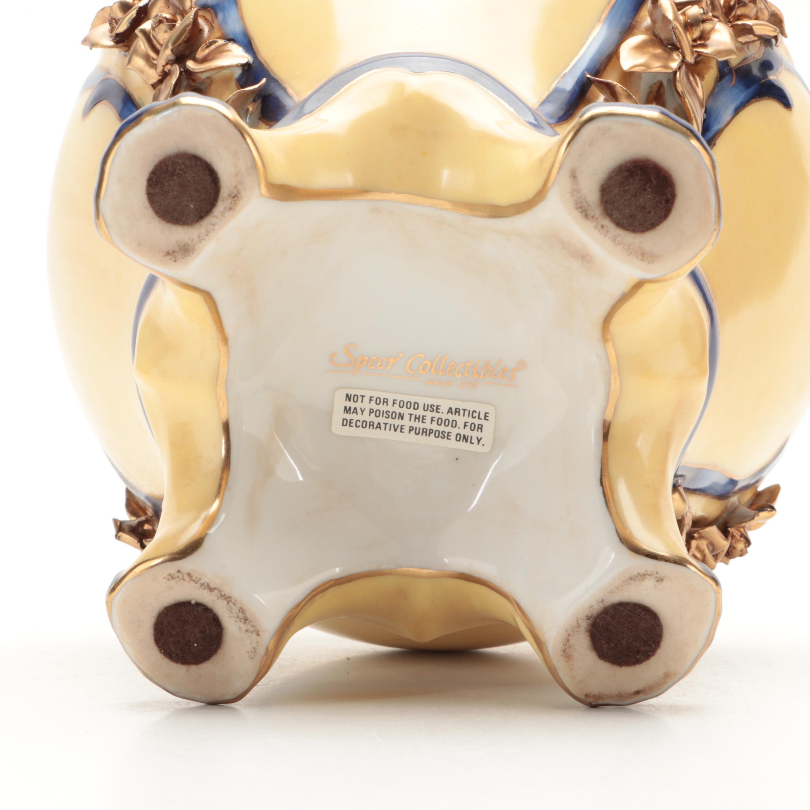 Speer Collectibles Gilt Accented Hand-Painted Porcelain Reticulated Temple Jars