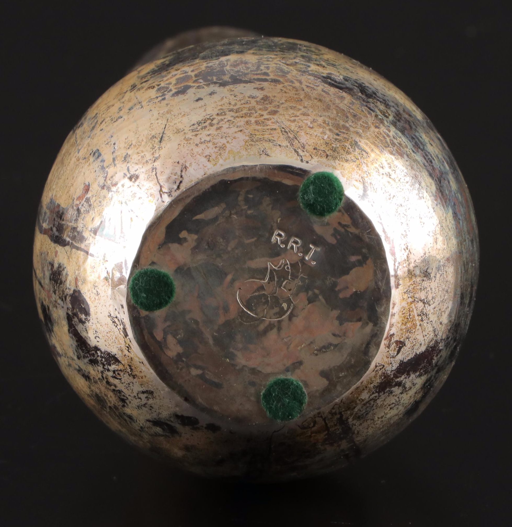 Hammered Silver Plate Vase with Decorative Metal Foliage