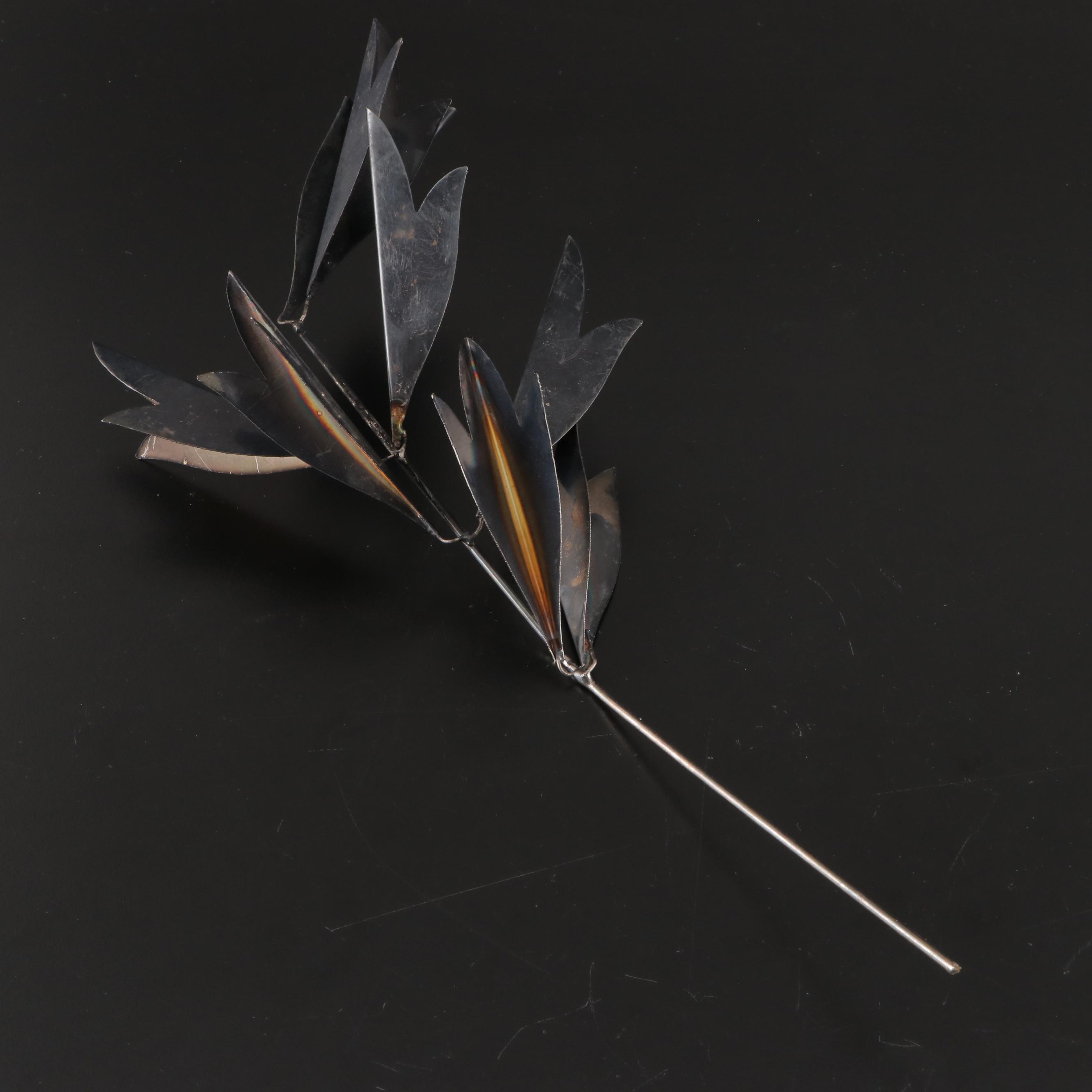 Hammered Silver Plate Vase with Decorative Metal Foliage