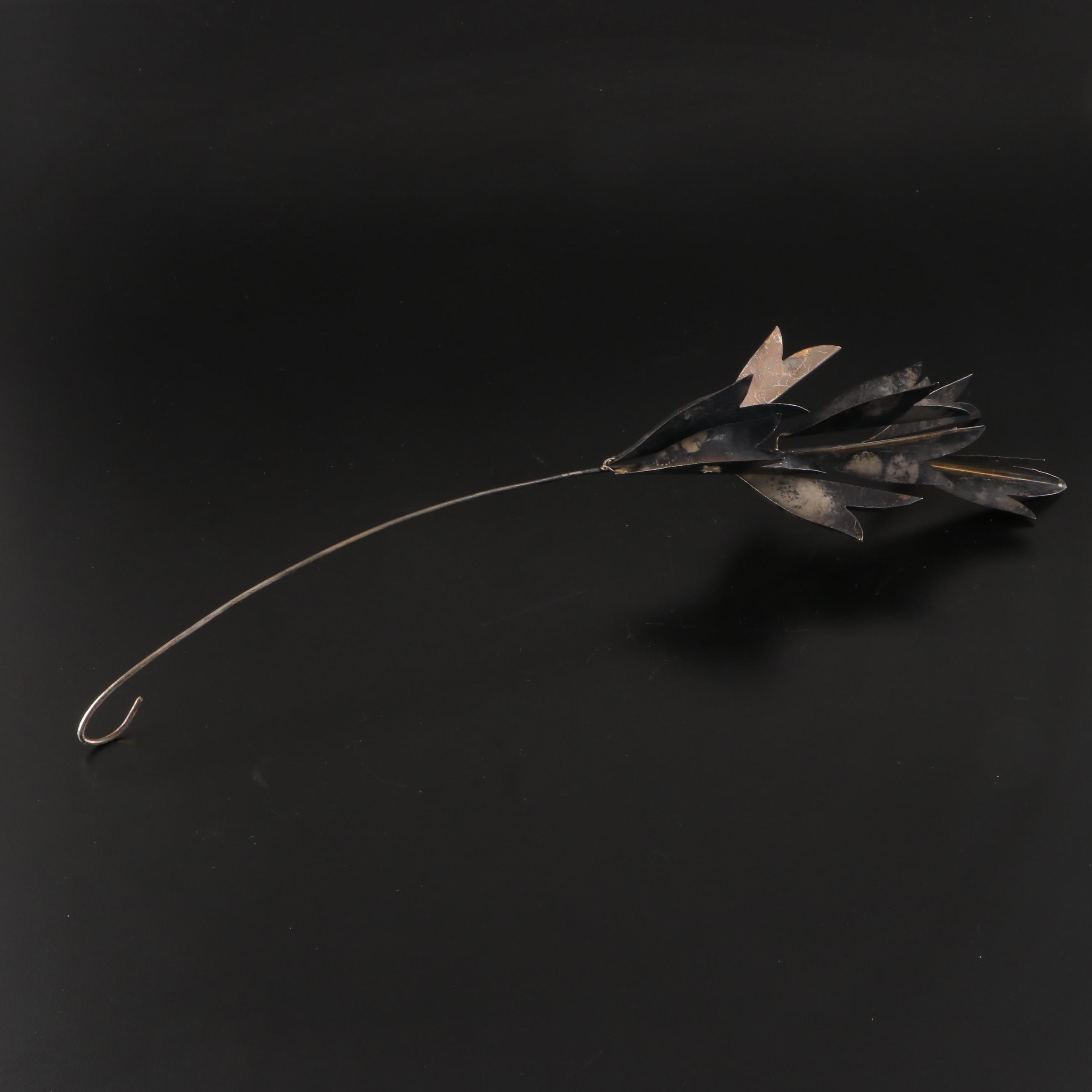 Hammered Silver Plate Vase with Decorative Metal Foliage