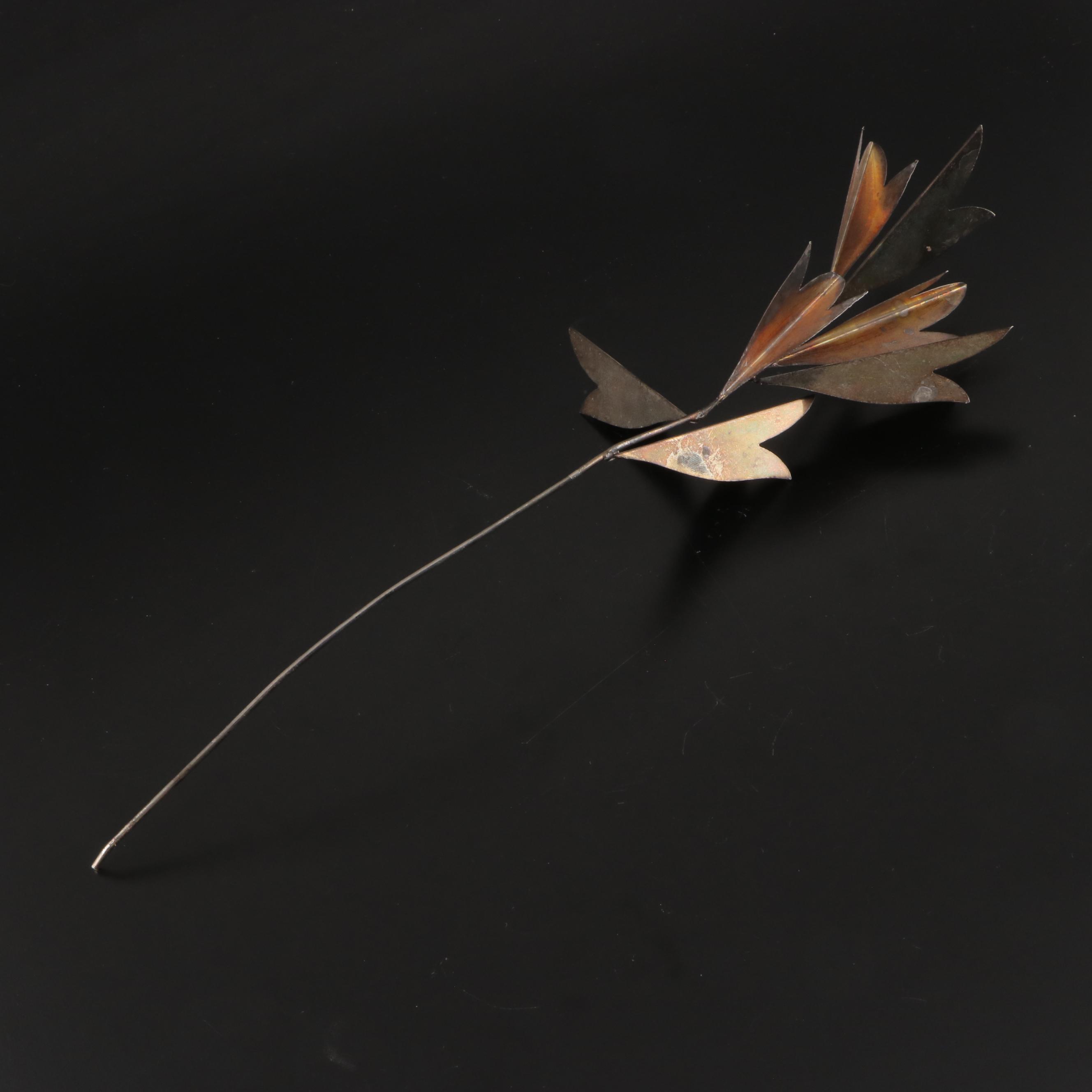 Hammered Silver Plate Vase with Decorative Metal Foliage