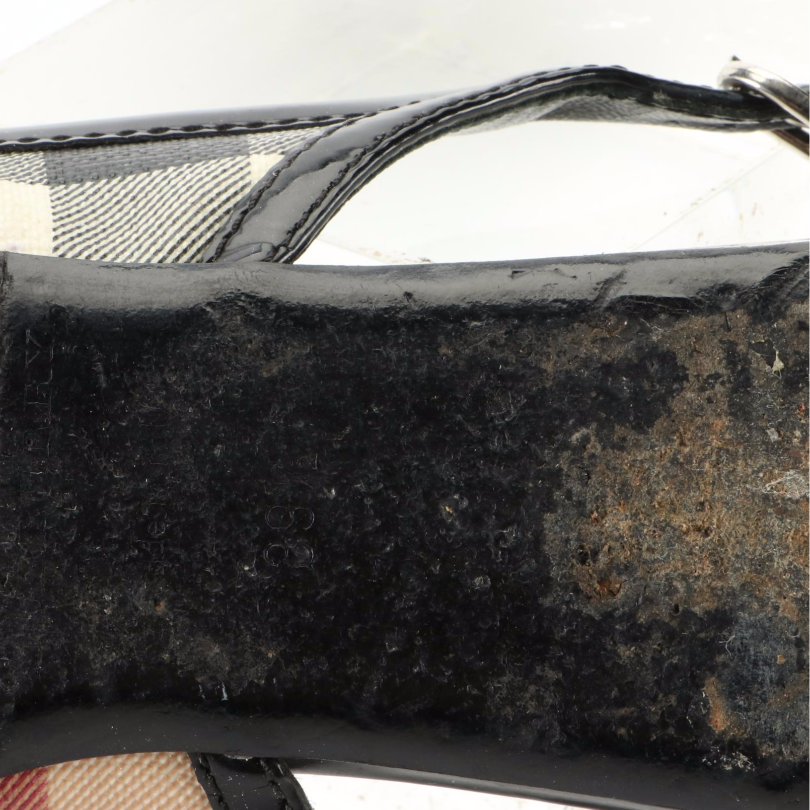 Burberry Buckle Slingback Flats in Check Coated Canvas and Patent Leather