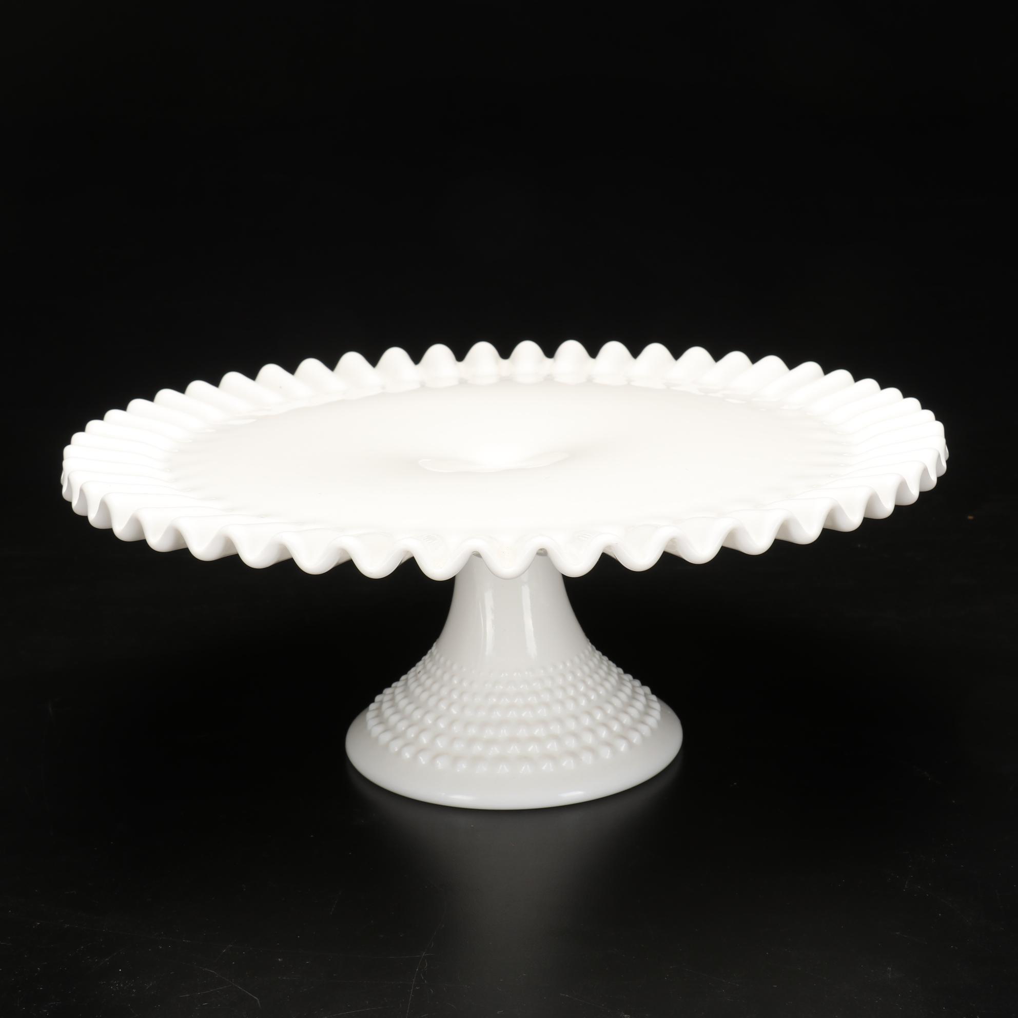Fenton "Silver Crest" Hobnail Milk Glass Cake Stand, Candlestick Compote, & More