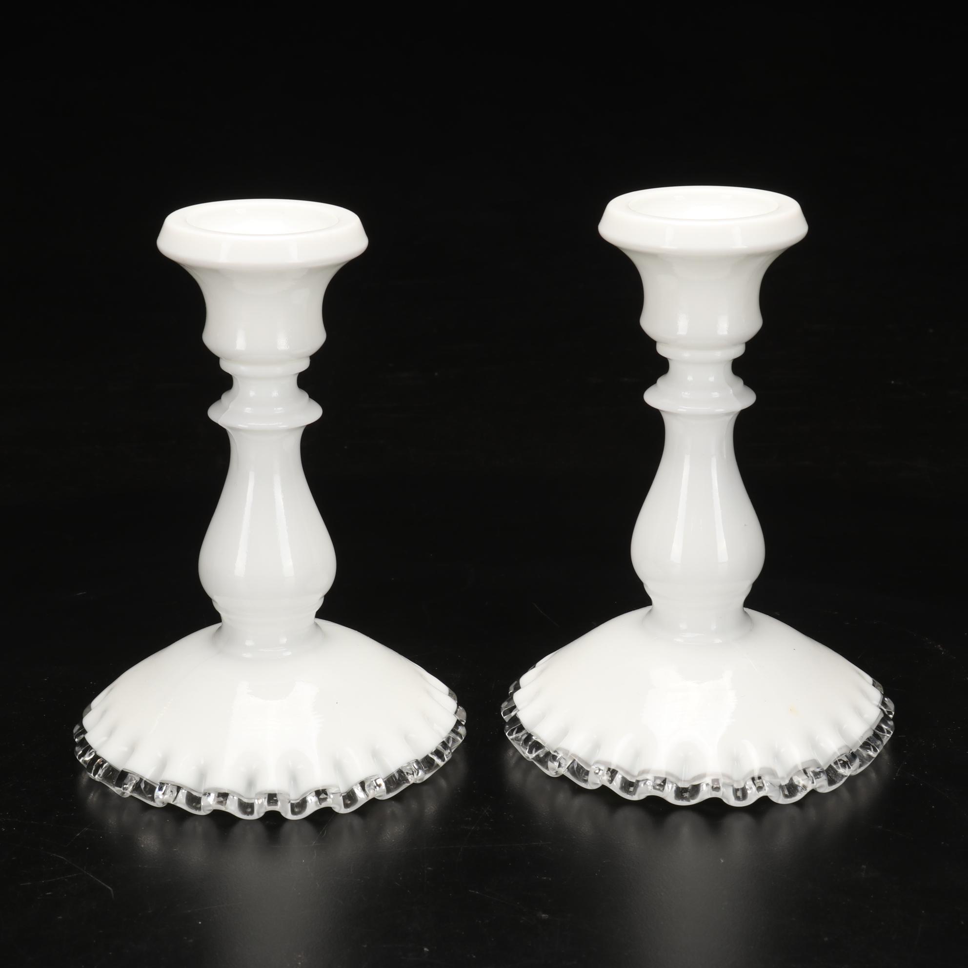 Fenton "Silver Crest" Hobnail Milk Glass Cake Stand, Candlestick Compote, & More