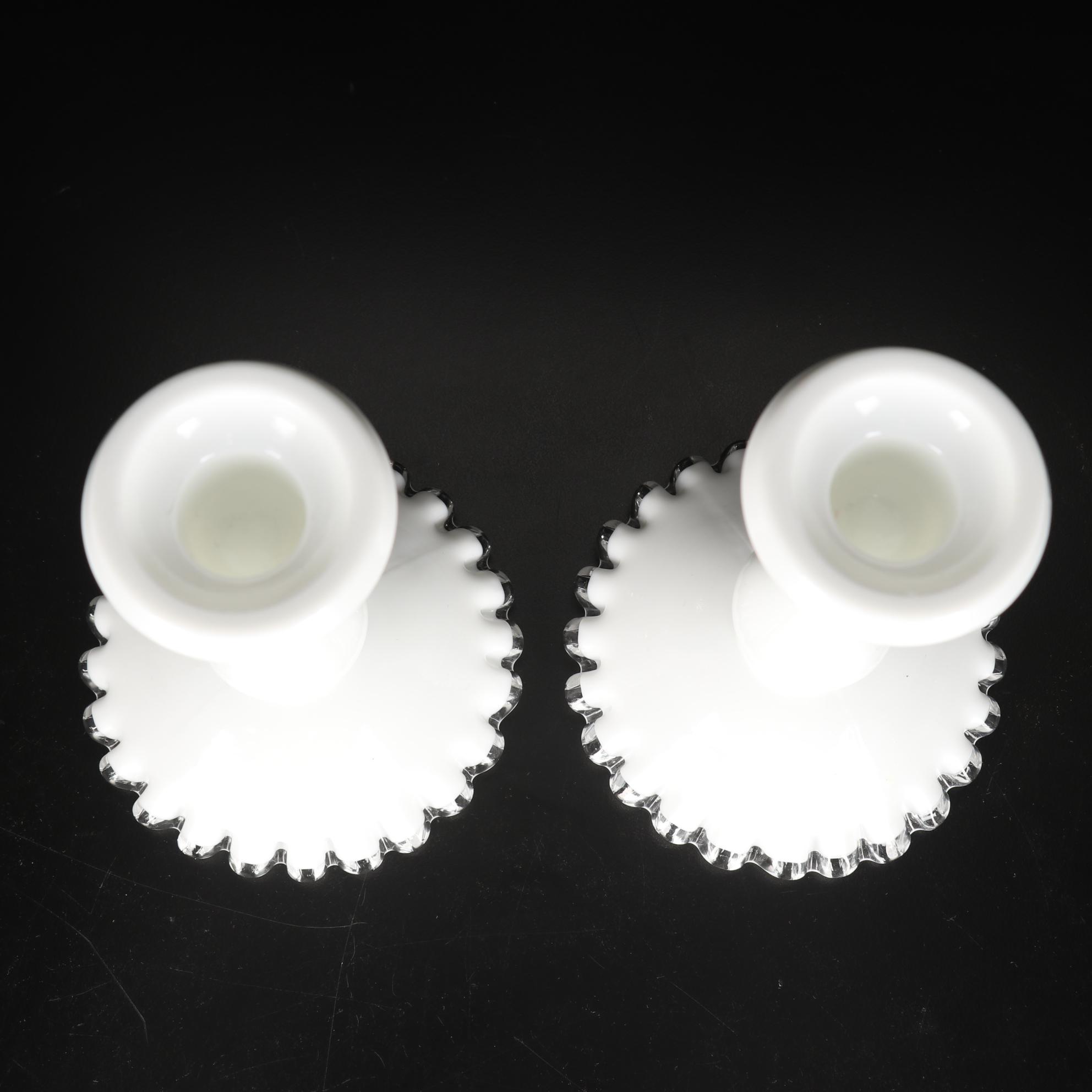 Fenton "Silver Crest" Hobnail Milk Glass Cake Stand, Candlestick Compote, & More