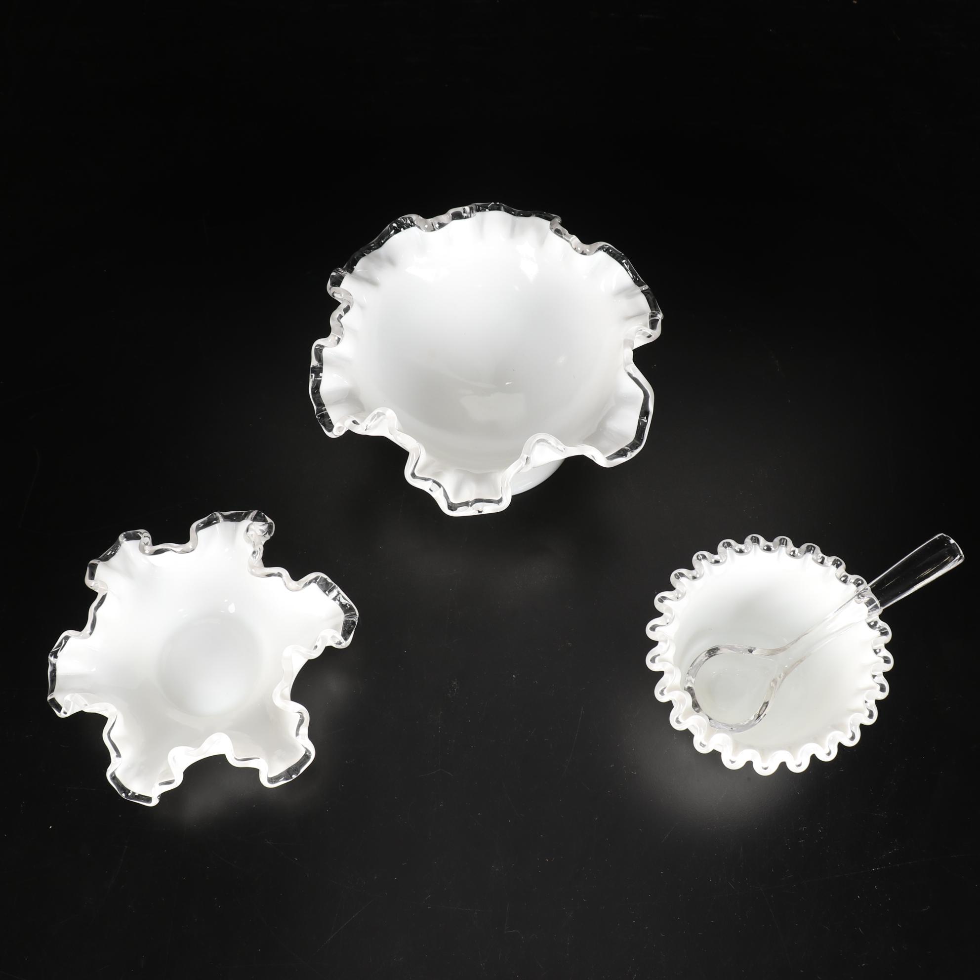 Fenton "Silver Crest" Hobnail Milk Glass Cake Stand, Candlestick Compote, & More