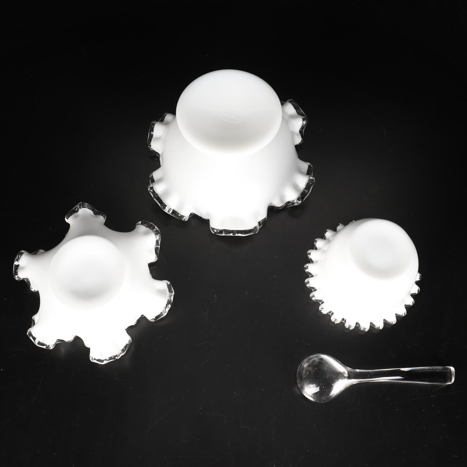 Fenton "Silver Crest" Hobnail Milk Glass Cake Stand, Candlestick Compote, & More