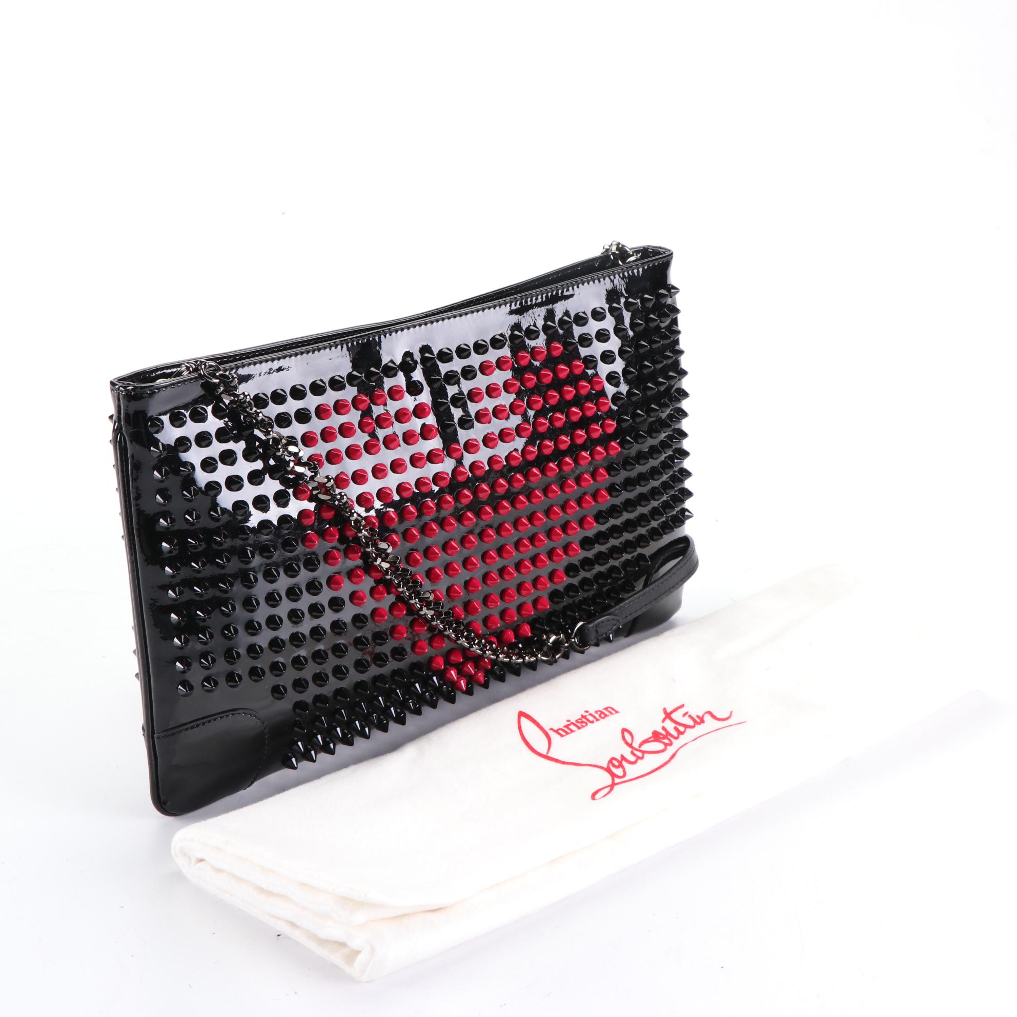 Christian Louboutin Loubiposh Heart Spike Studded Patent Leather Clutch