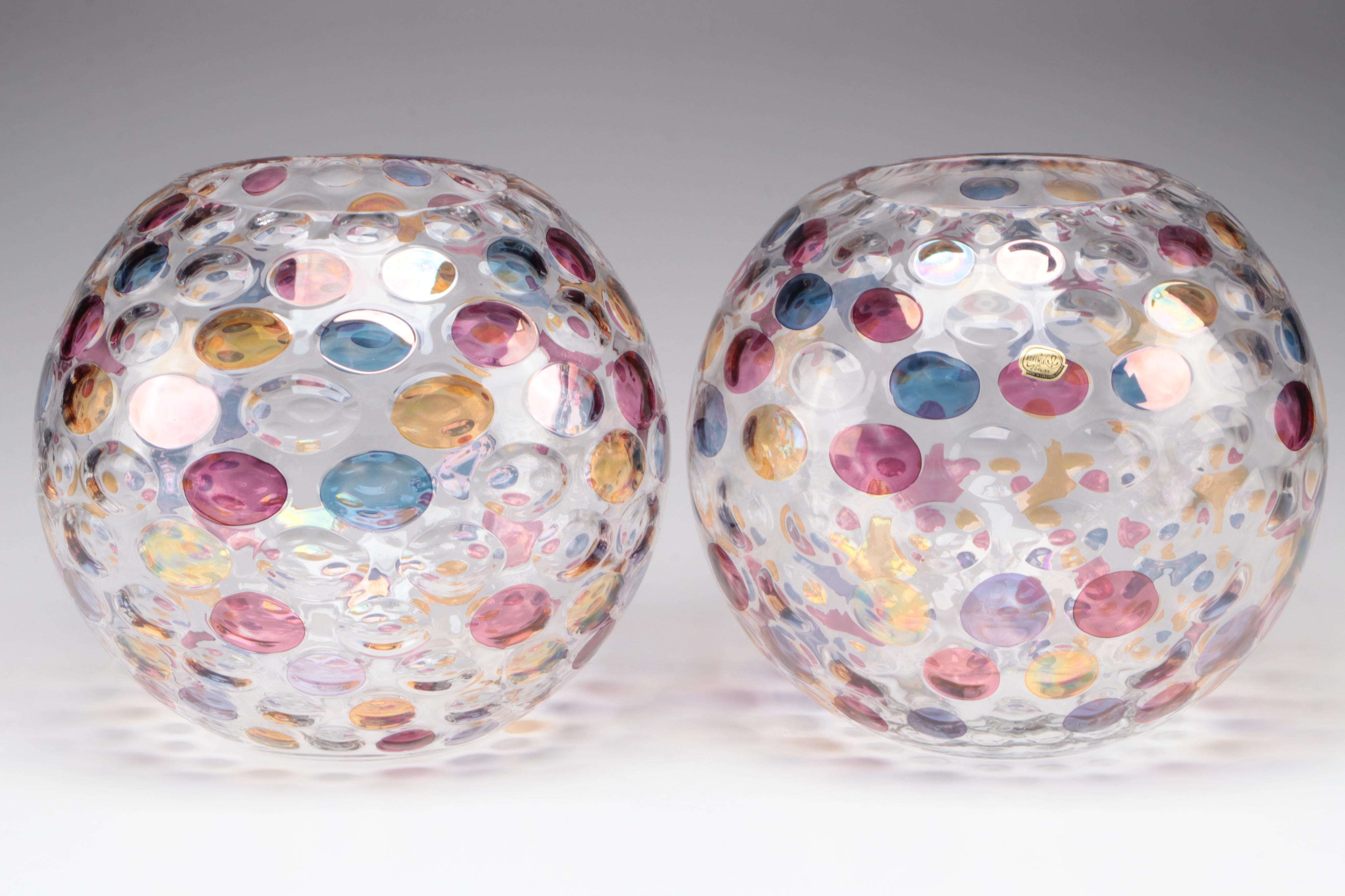 Pair of Bohemia Glass "Nemo" Fish Bowl Glass Vases