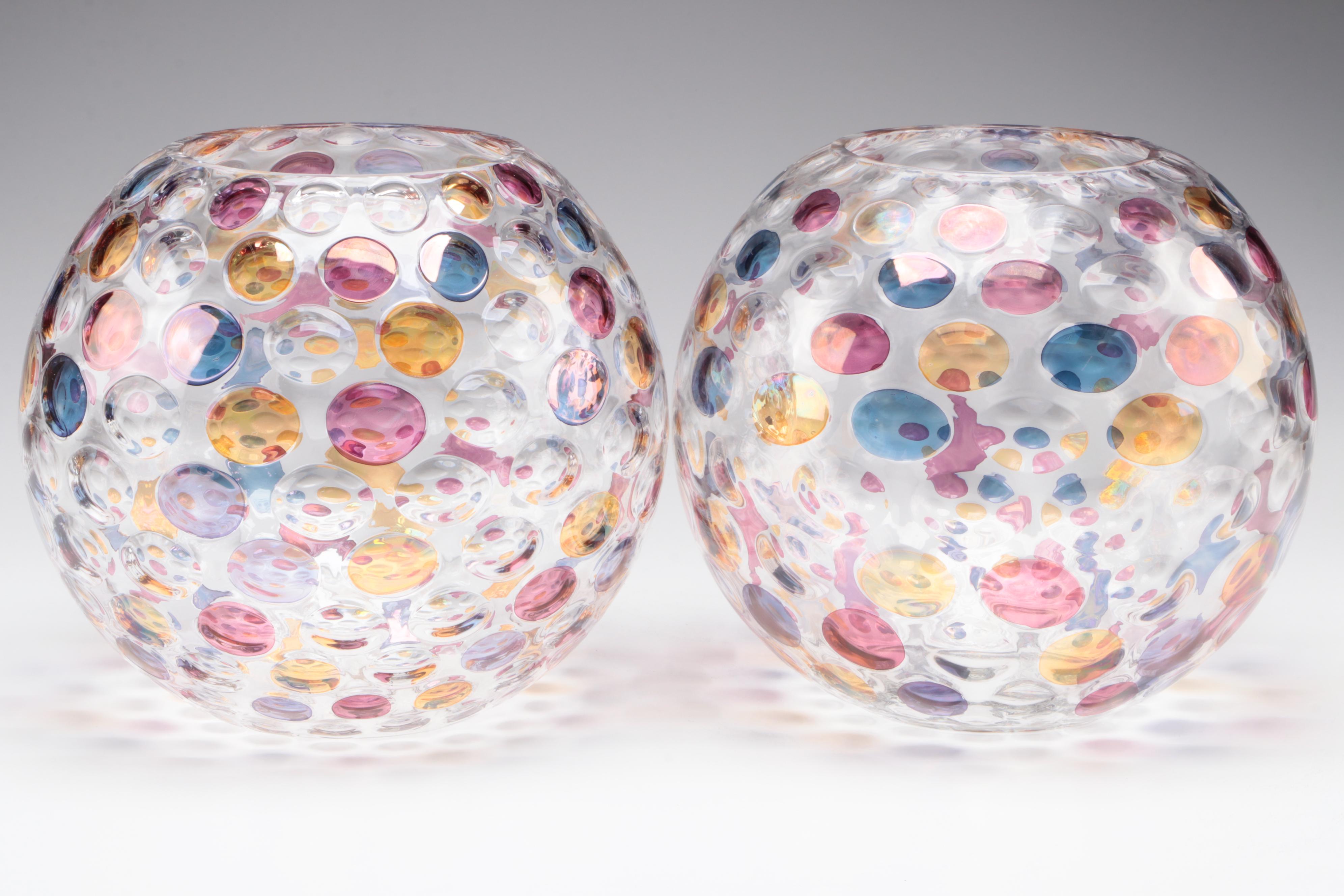 Pair of Bohemia Glass "Nemo" Fish Bowl Glass Vases