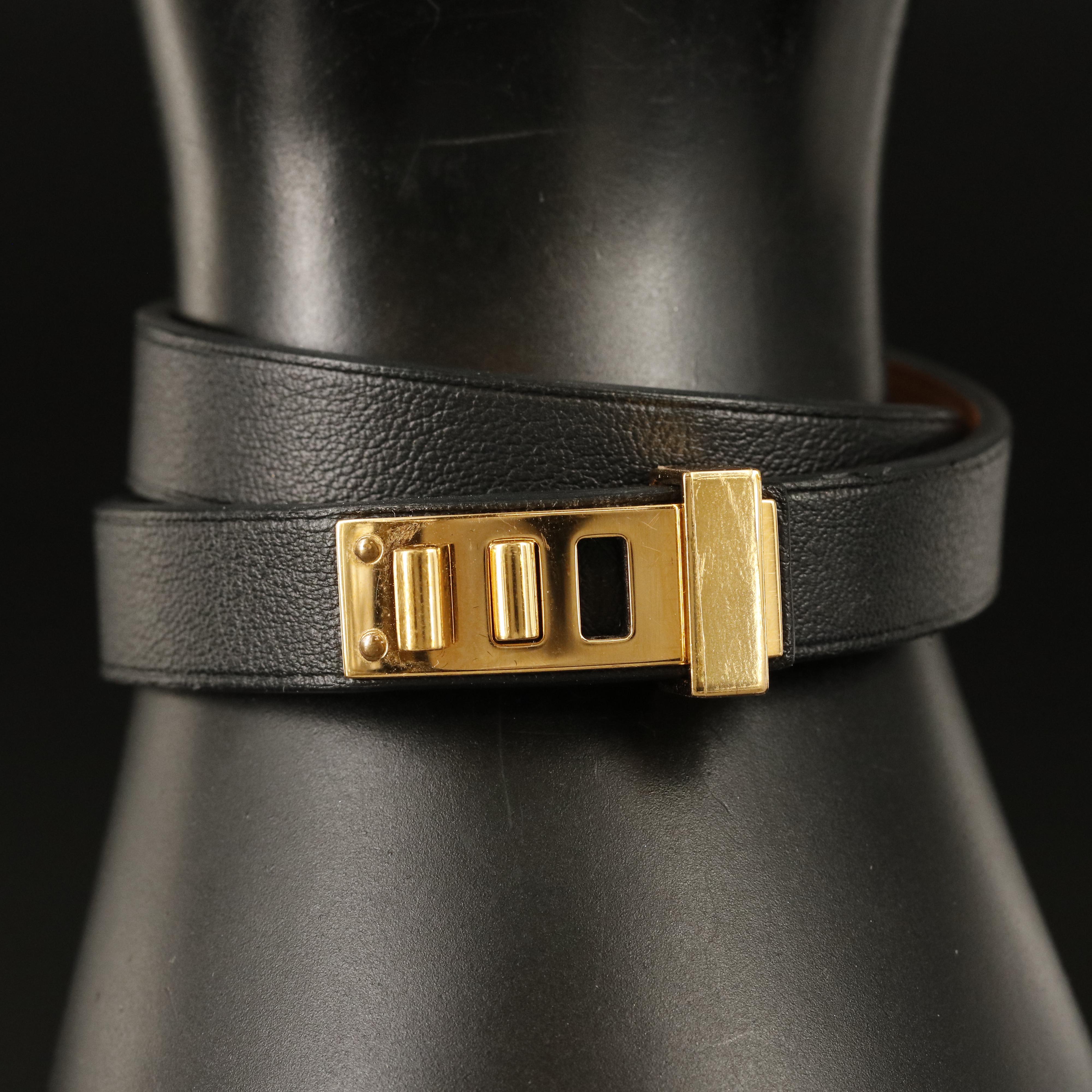 Hermès Mini Dog Clous Carres Leather Bracelet