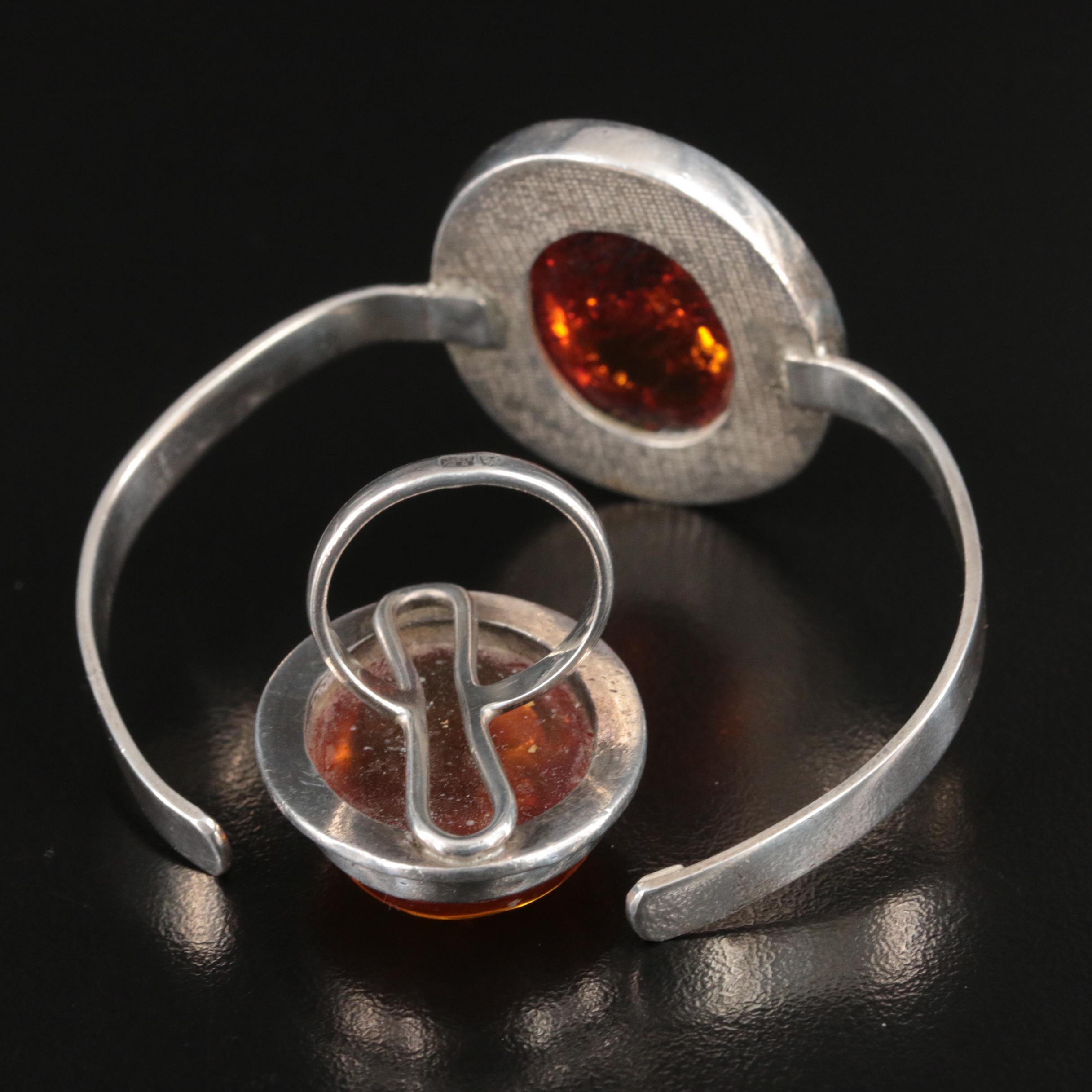 Polish Sterling Amber Ring and Cuff