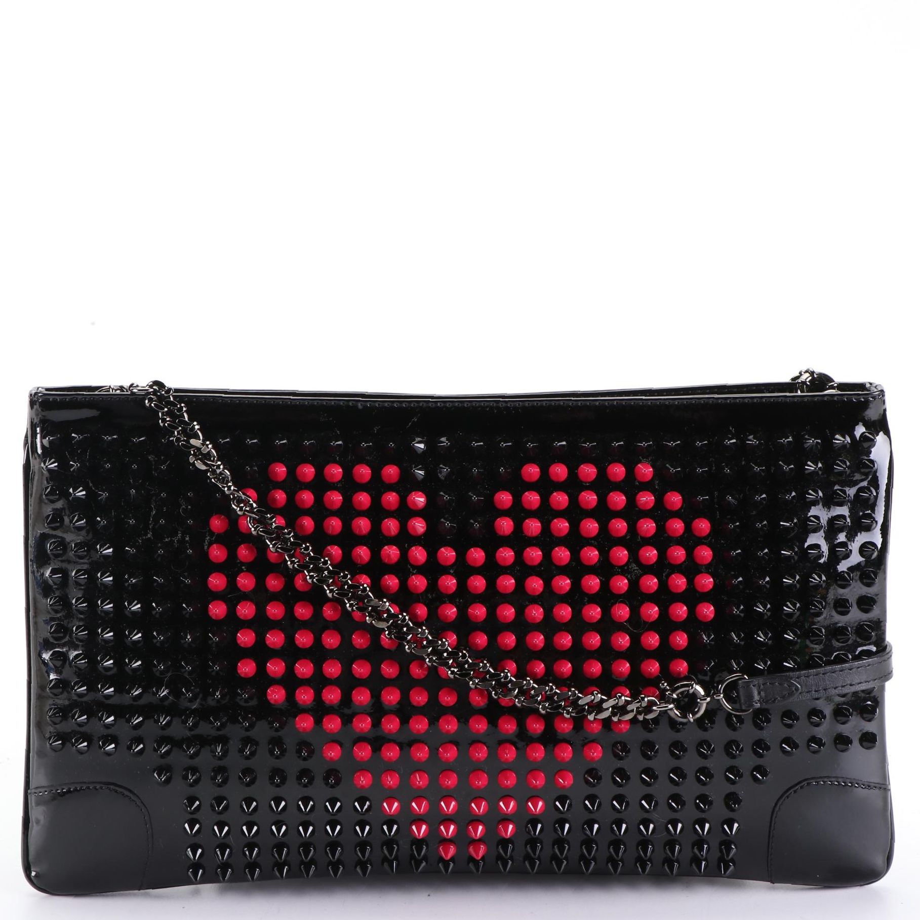 Christian Louboutin Loubiposh Heart Spike Studded Patent Leather Clutch