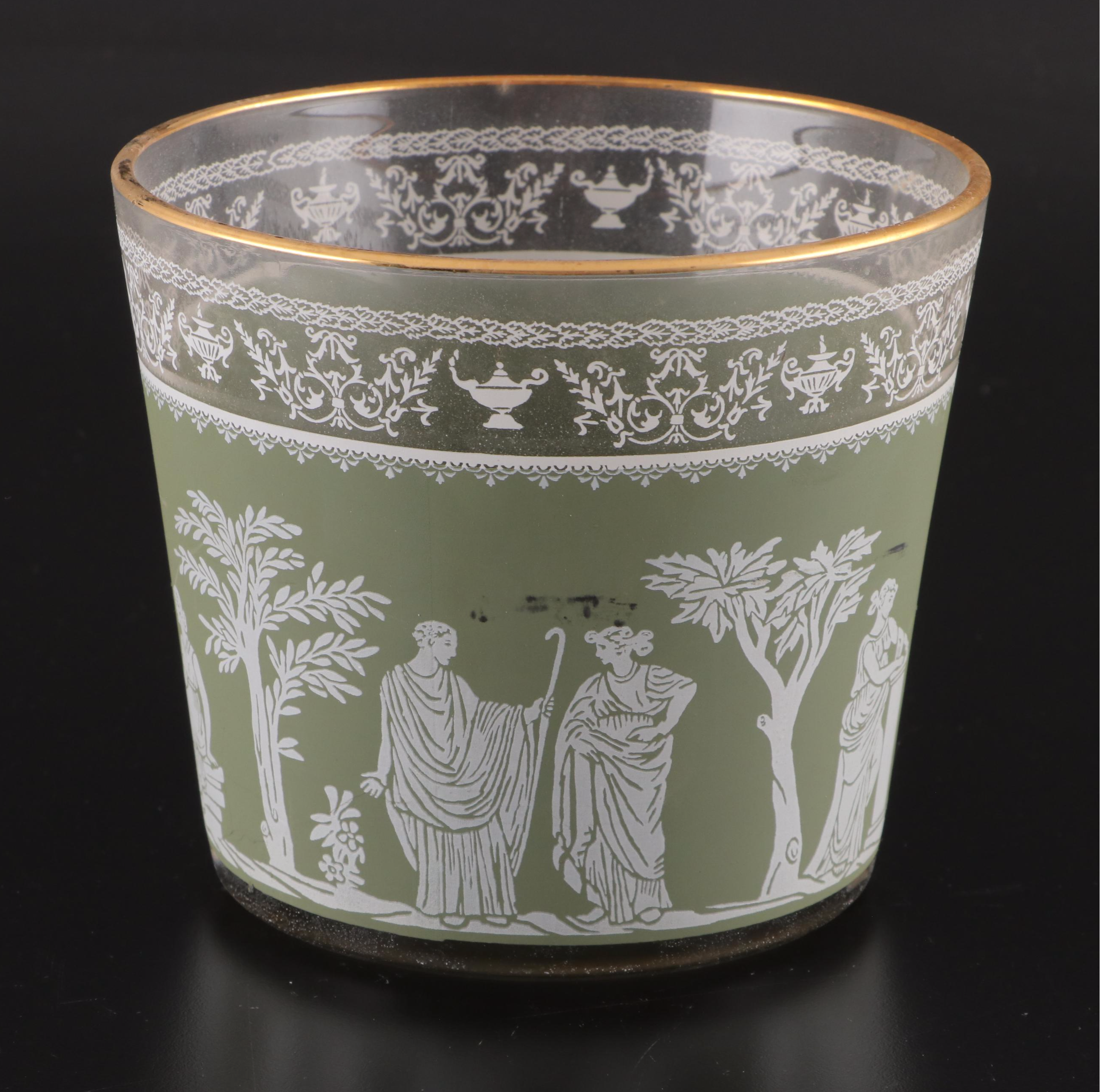 Jeannette "Hellenic Green" Glass Drinkware with Caddy, Mid-20th Century