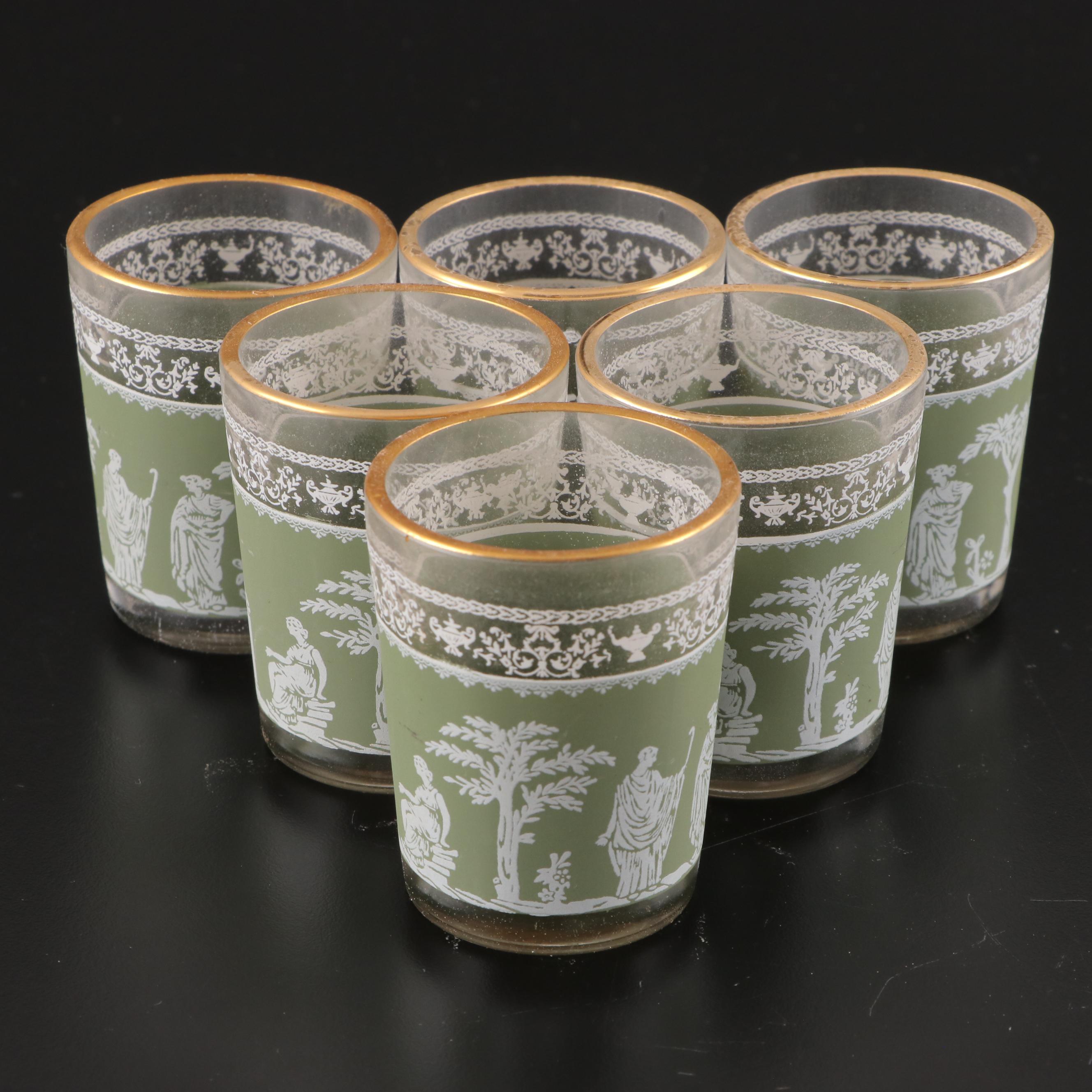 Jeannette "Hellenic Green" Glass Drinkware with Caddy, Mid-20th Century