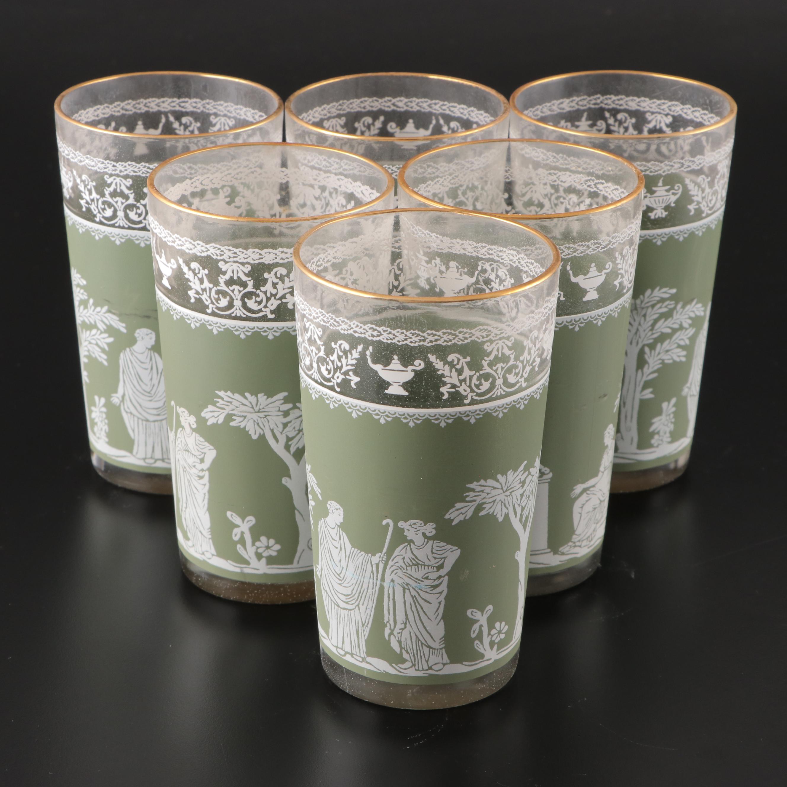 Jeannette "Hellenic Green" Glass Drinkware with Caddy, Mid-20th Century