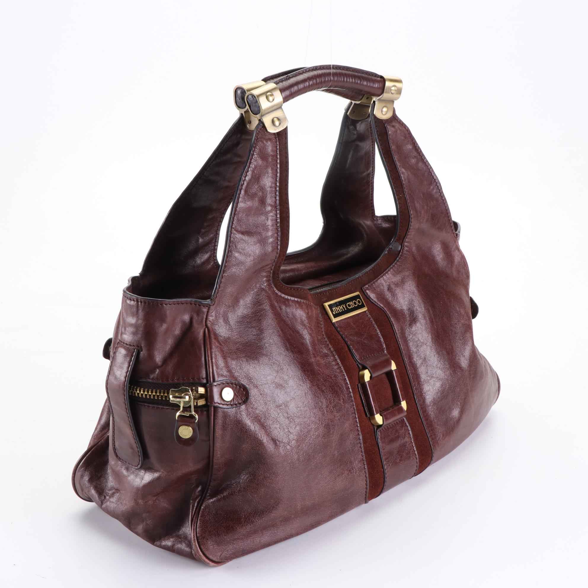 Jimmy Choo Wood Handle Shoulder Bag in Leather and Suede