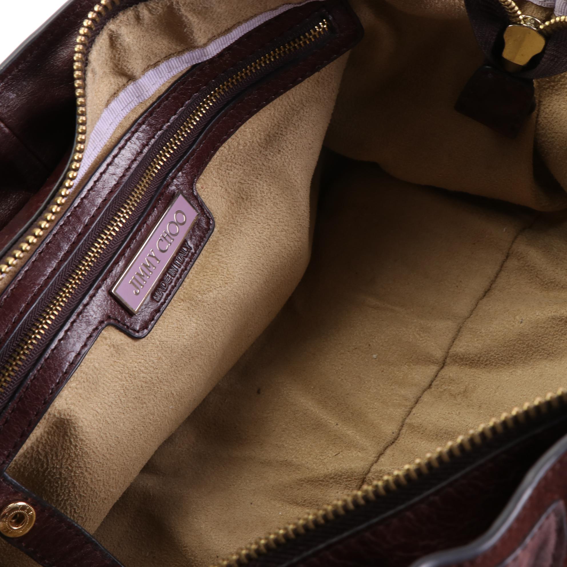 Jimmy Choo Wood Handle Shoulder Bag in Leather and Suede