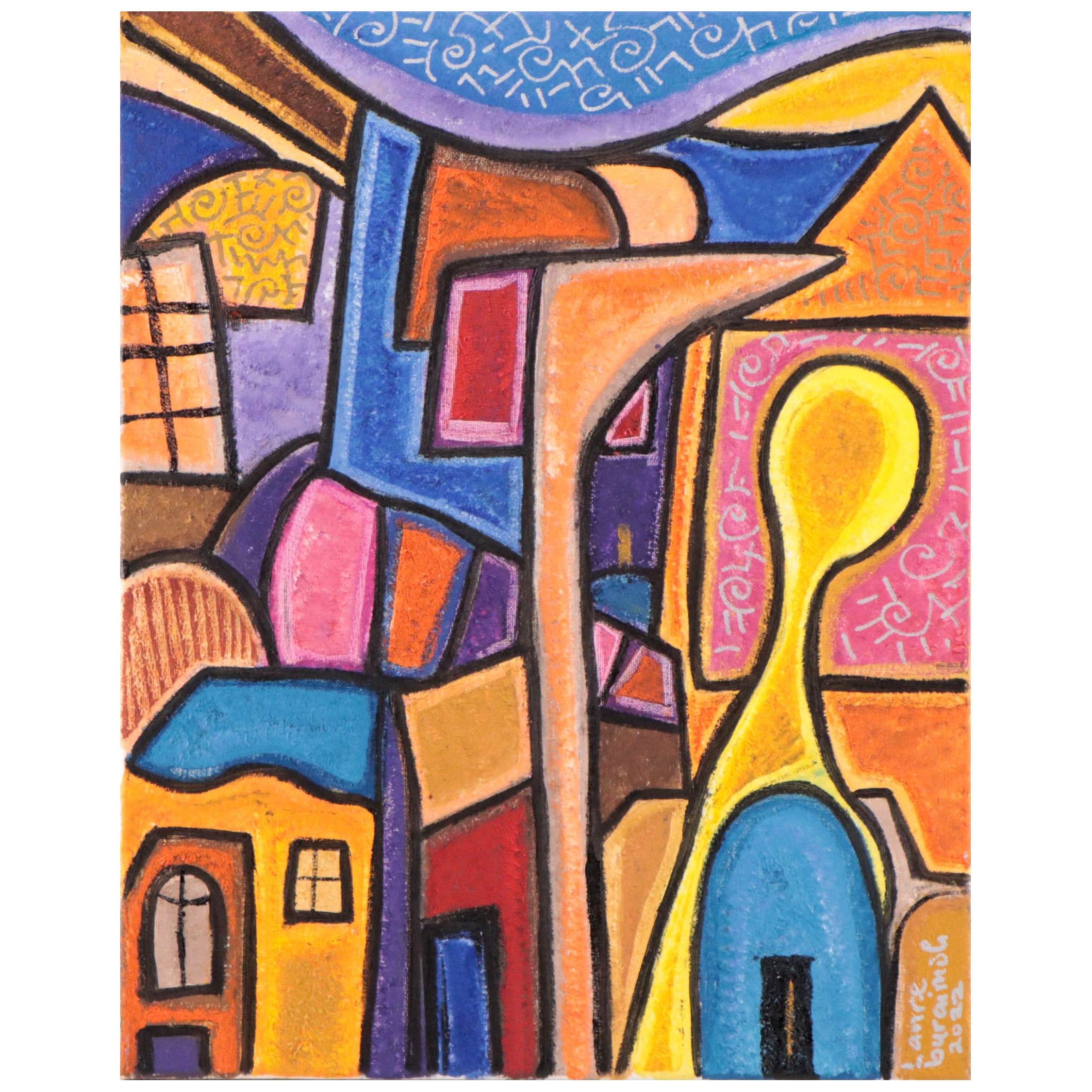 Lanre Buraimoh Oil Painting "Town Center," 2022