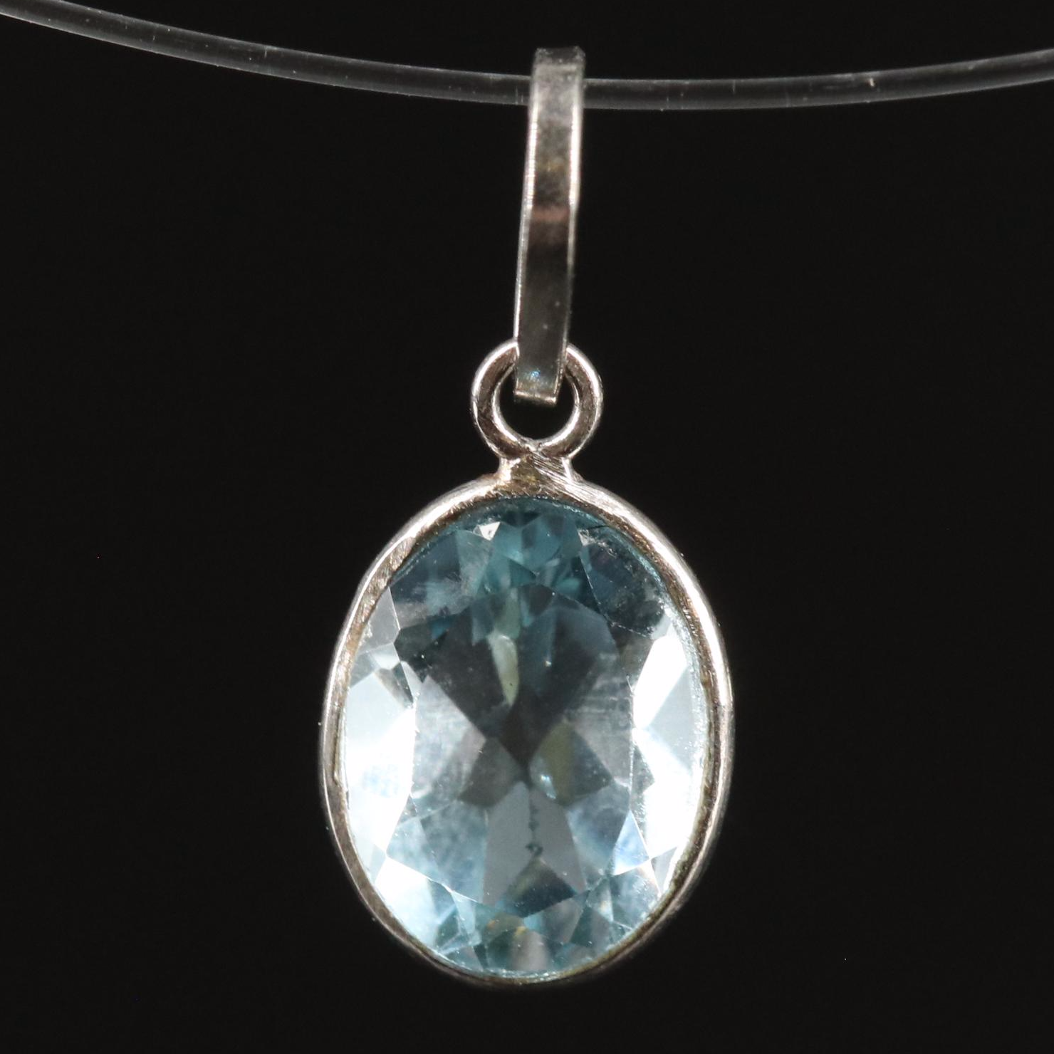 14K Blue Topaz Oval Pendant